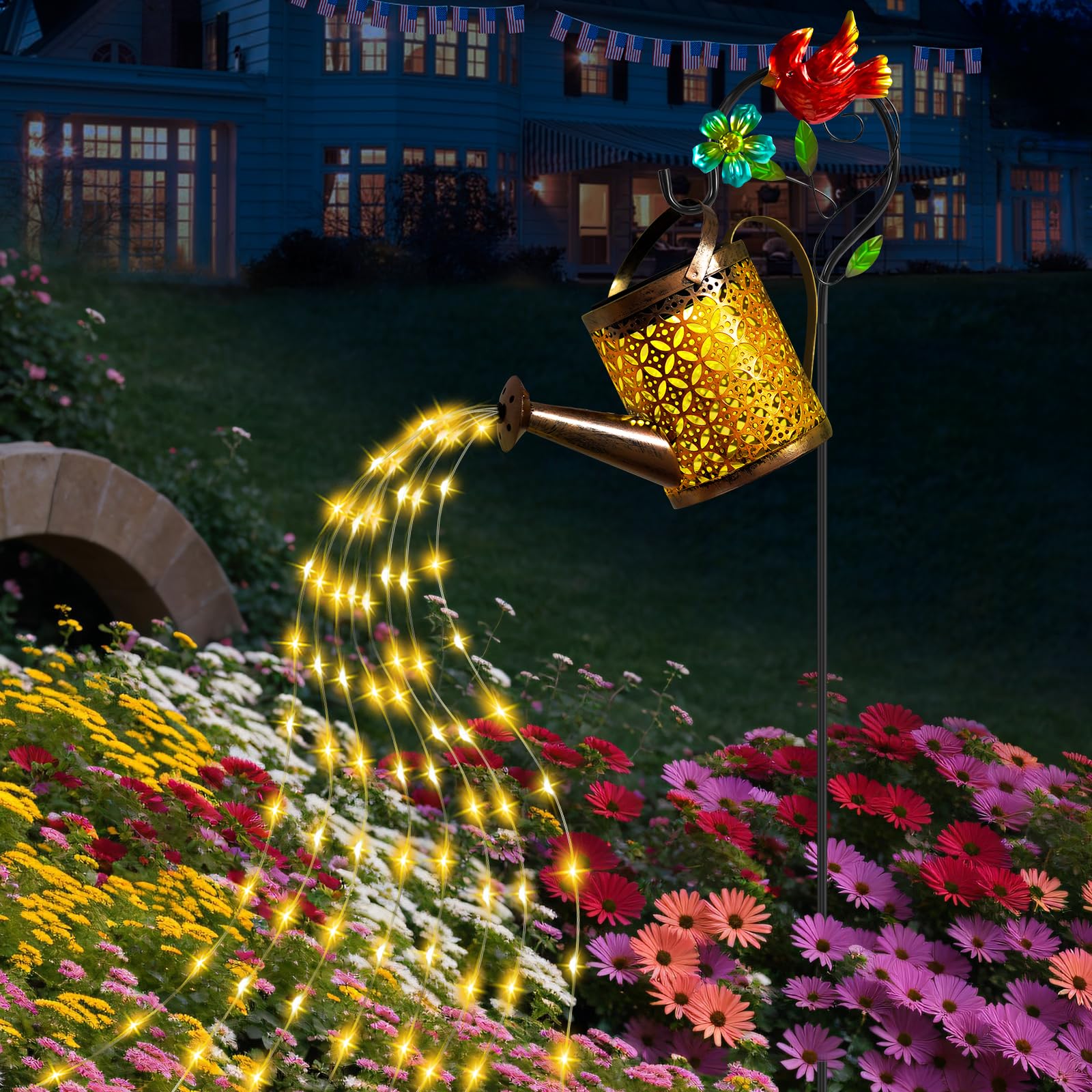 Ostritec Solar Watering Can Lights - Metal Garden Decor With Cardinal Hook For Outdoor Christmas