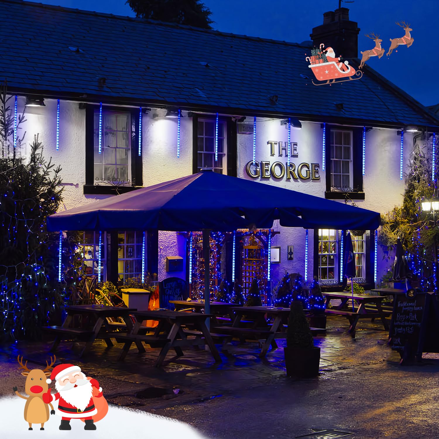 Jmexsuss 2 Pack Solar Meteor Shower Lights Outdoor Christmas Lights, Blue Meteor Falling Rain Lights Cascading String Lights Waterproof For Tree Garden Party Christmas Decor, Total 16 Tubes 288 Led