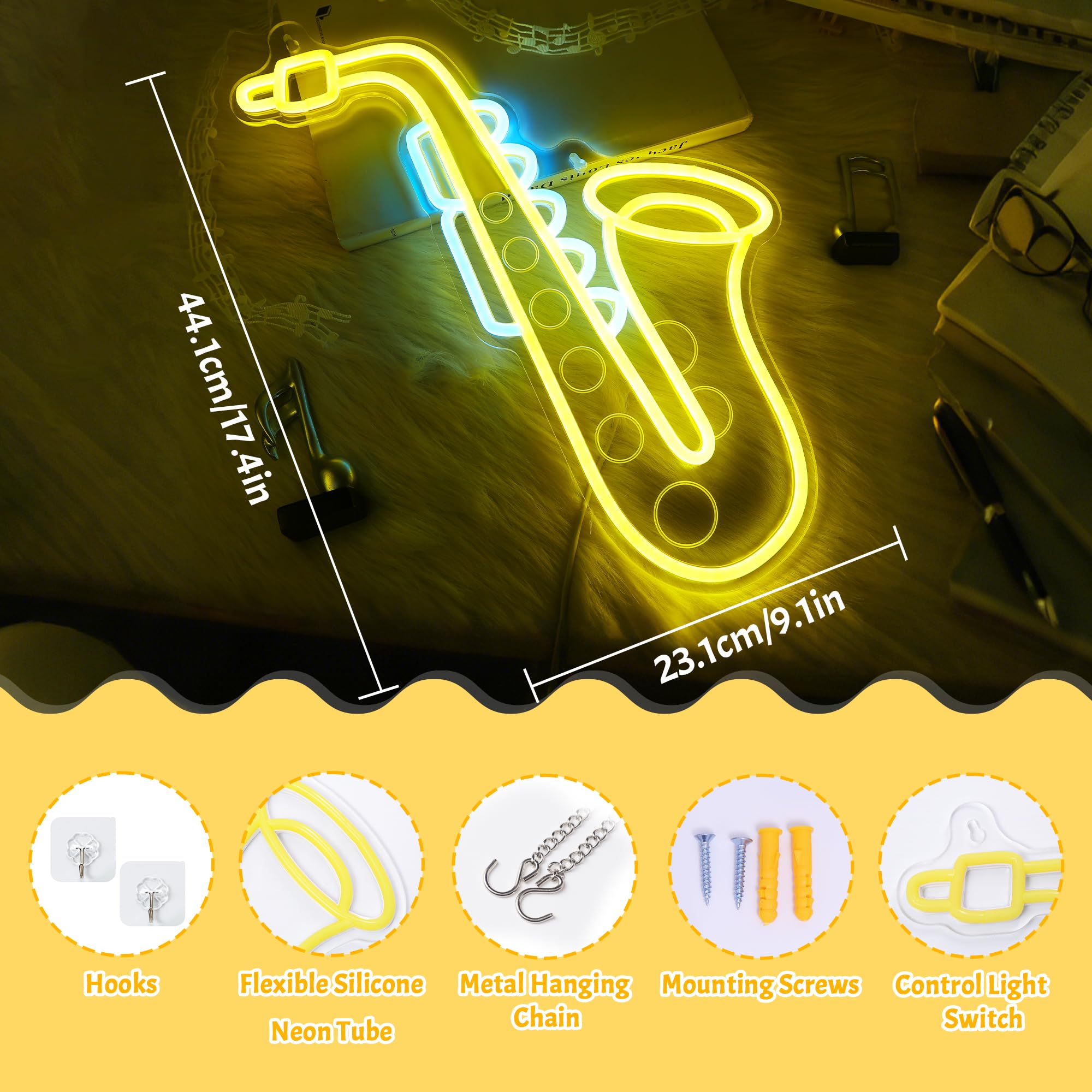 Coolgift Mart Saxophone Neon Sign  Dimmable Led Saxophone Room Decor Light With Usb Powered  Decorations For Bedroom Living Room Club Music Studio  Gifts For Saxophone Enthusiasts Music Lovers