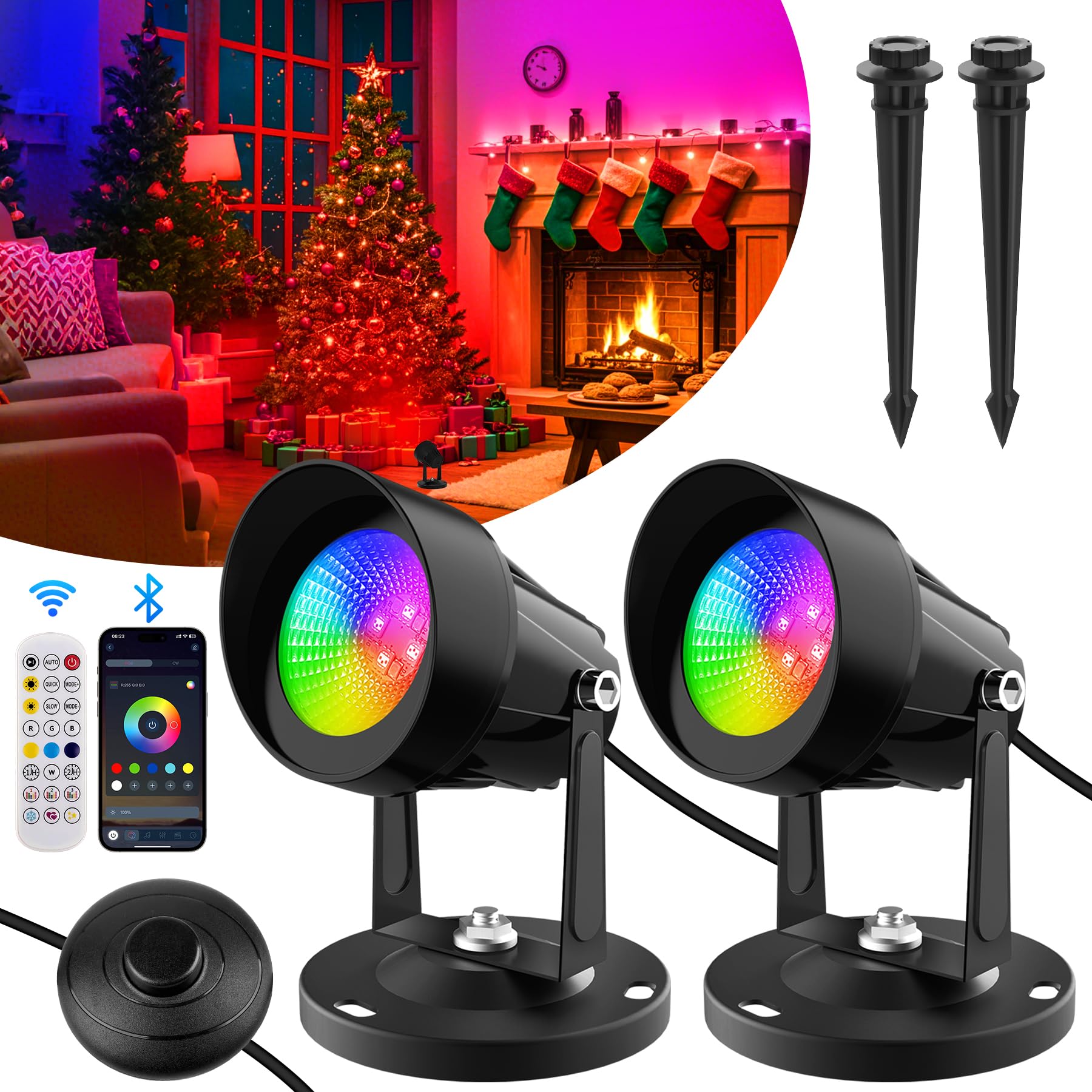 T-SUN RGB Spotlight Indoor Led Spotlight with Remote, Plant Spotlight Indoor Uplights, 16 Millons Colors Floor Lights Dimmable M