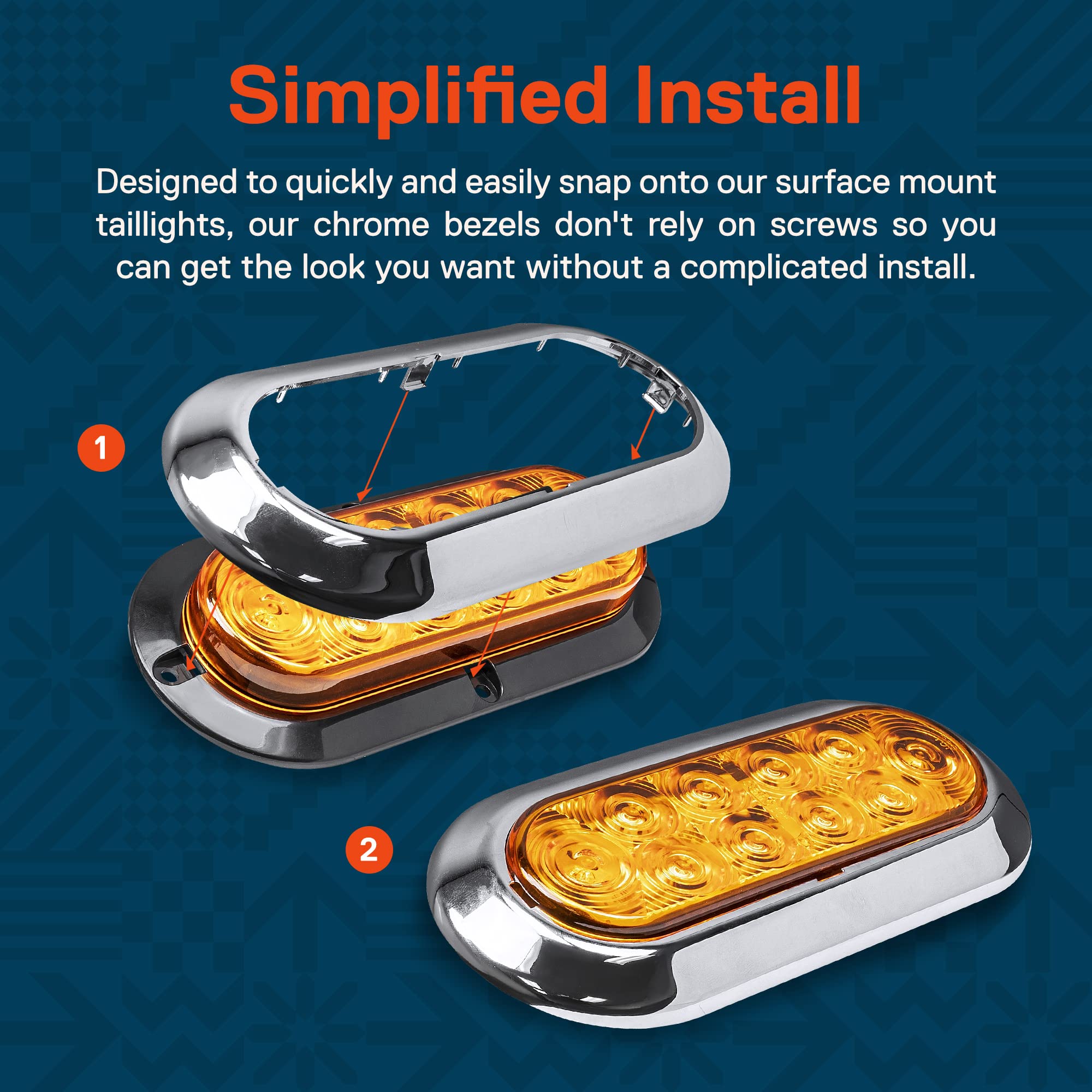 Online Led Store True Mods 2Pc 6 Inch Oval Trailer Tail Light Chrome Bezel [Compatible Model: Tbl6110] [Snap-On Install] [Screws Cover-Up] For Tbl6110 Surface-Mount Trailer Tail Lights