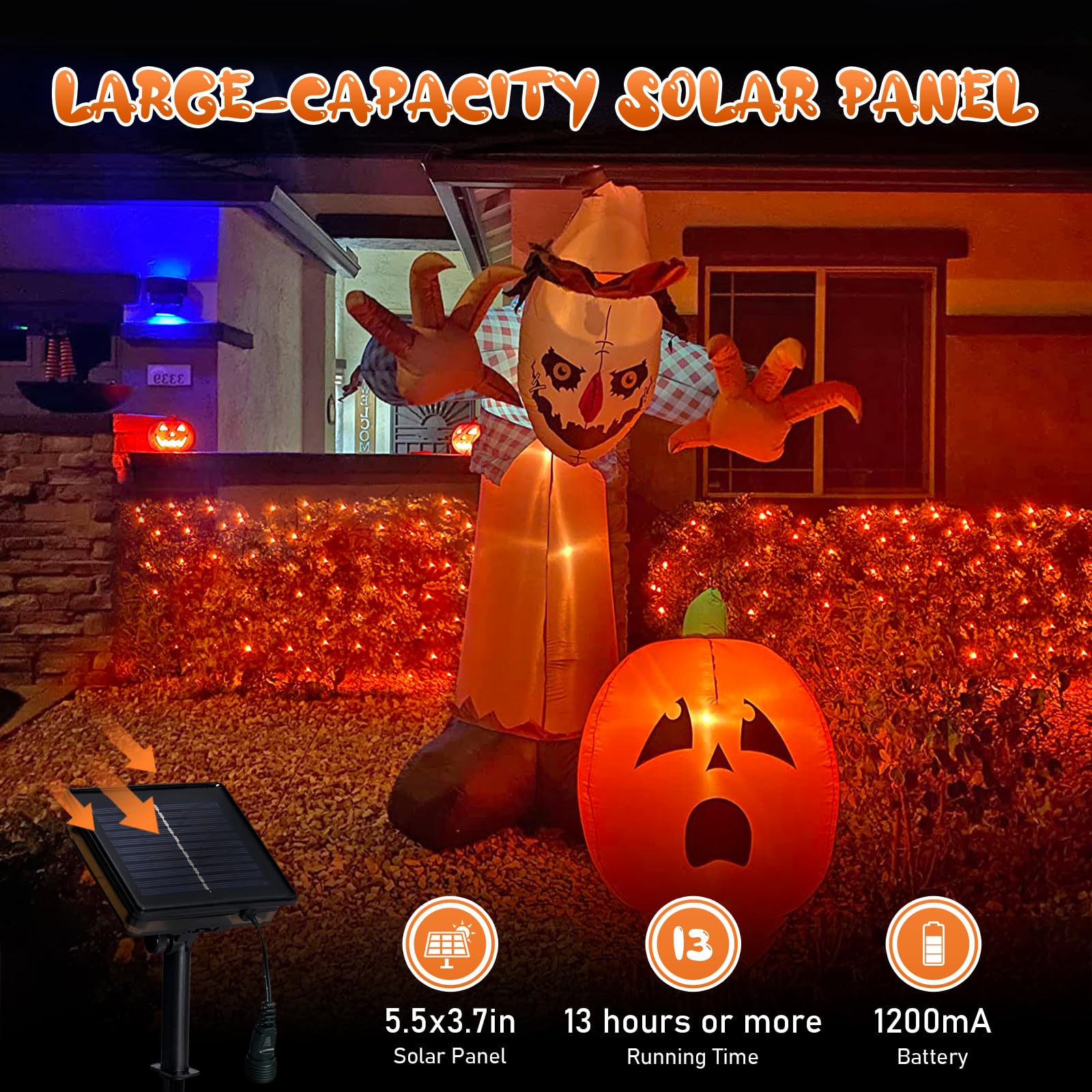 JMEXSUSS Solar Halloween Lights, 320 LED Orange Net Lights, 9.8ft x 6.6ft, Waterproof, 8 Modes Remote for Outdoor Decorations