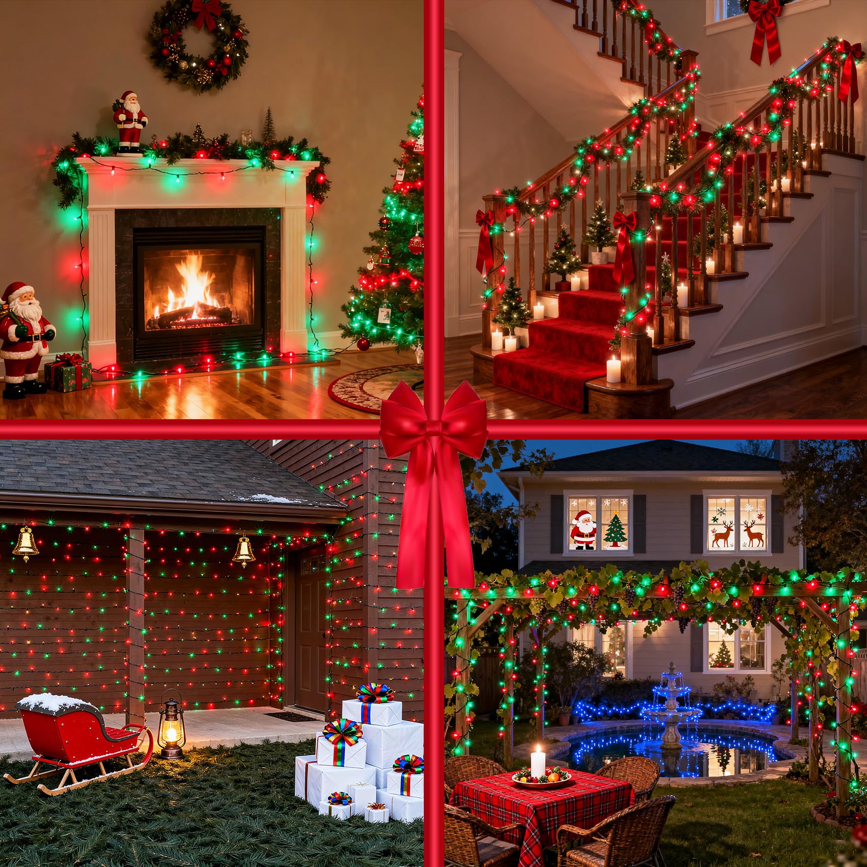 300 Led Indoor String Lights With 12 Modes  Green Wire Connectable Christmas Tree Lights With Timer  Dimmable Twinkle Fairy Lights  75Ft Led Lights For Bedroom Outdoor Home Patio Party  Red & Green