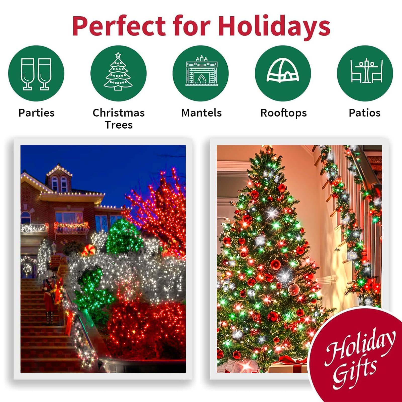 Lamphome 33Ft Christmas Decorative Mini Lights  100 Led Transparent Wire Fairy Starry String Lights Plug In  16 Lighting Modes For Outdoor Xmas Tree Wedding Party Decoration (Red/Green/White)