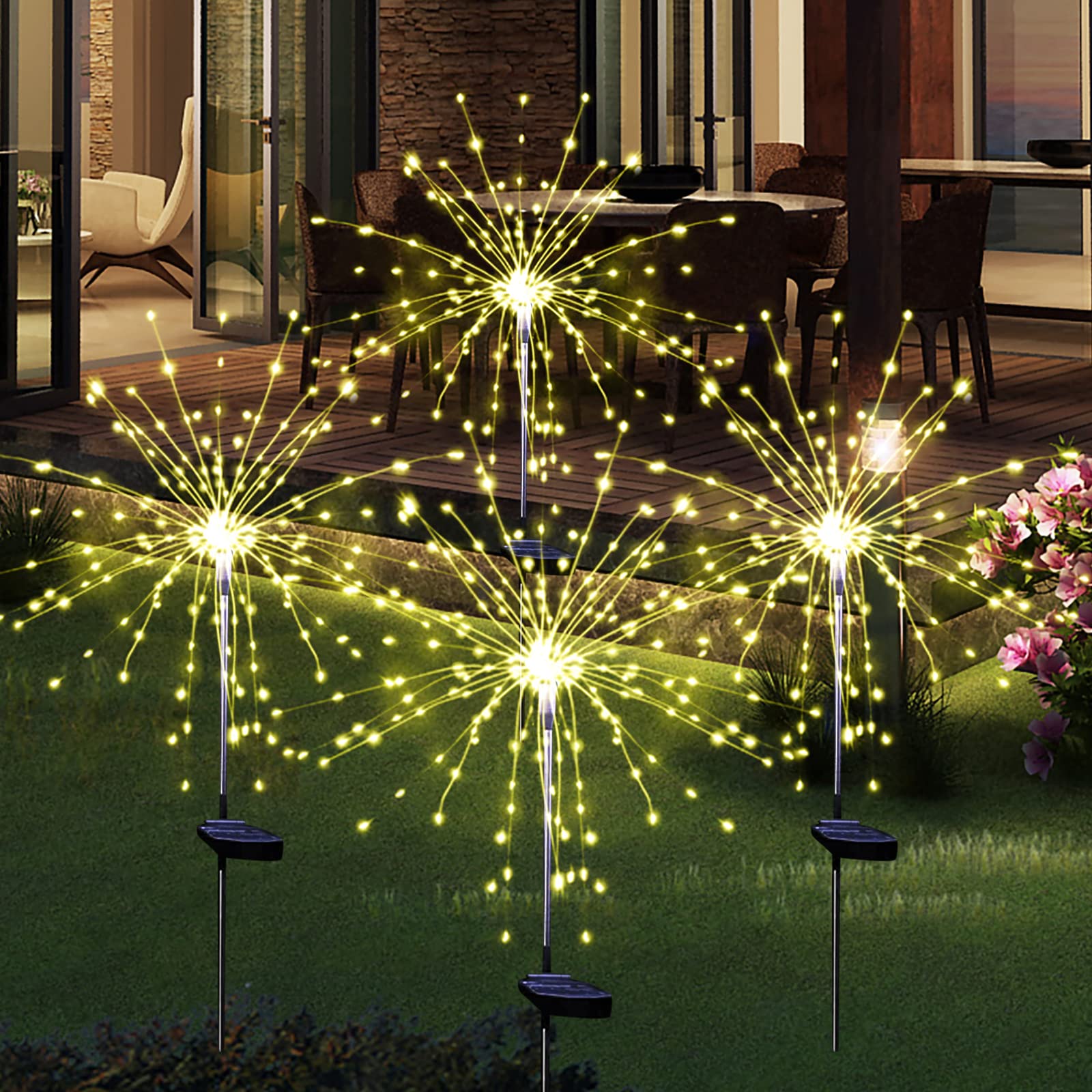SolarEra Solar Garden Firework Lights, 4 Pack, 120 LED Sparklers, Waterproof Outdoor Decor, Warm White, Rubber, Yellow
