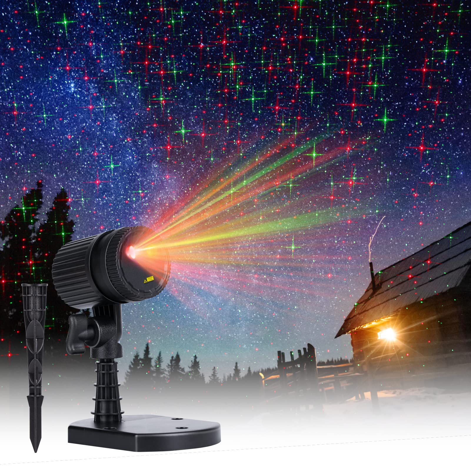Christmas Projector Laser Lights Outdoor Red And Green Starry Projection Light 3 Working Modes Waterproof Plug In Mountable Land