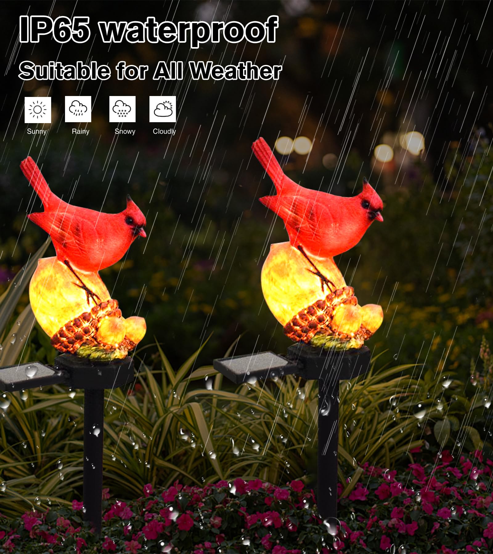 LAIAMER Solar Light Cardinal Garden Decor - Waterproof Red Bird Figurine Stake Light for Outdoor Patio Lawn, Nut Color