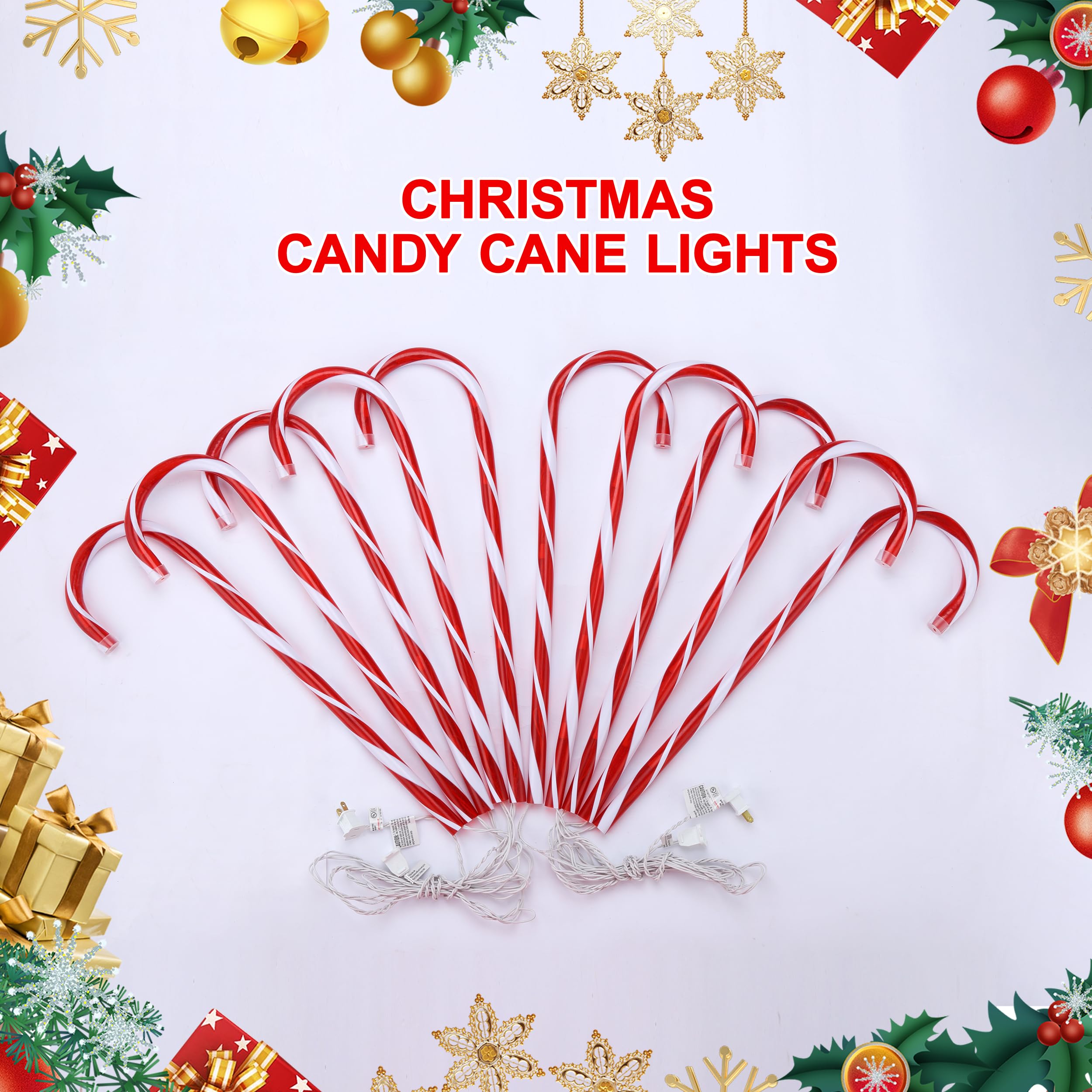 Vcoken 30'' Christmas Candy Cane Pathway Markers Lights - Set Of 10 Christmas Stakes Lights Outdoor Pathway Decorations, Connect