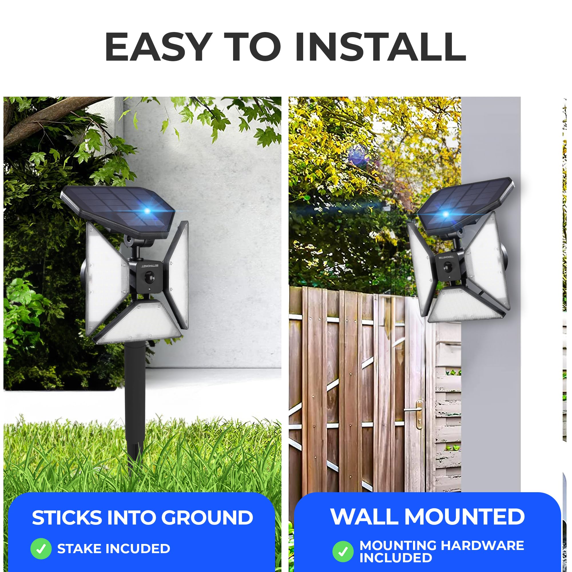 Bell+Howell Bionic Trio Solar Lights Outdoor with Motion Sensor, Super Bright Landscape Spotlight for Outdoor, Patio, Yard, and