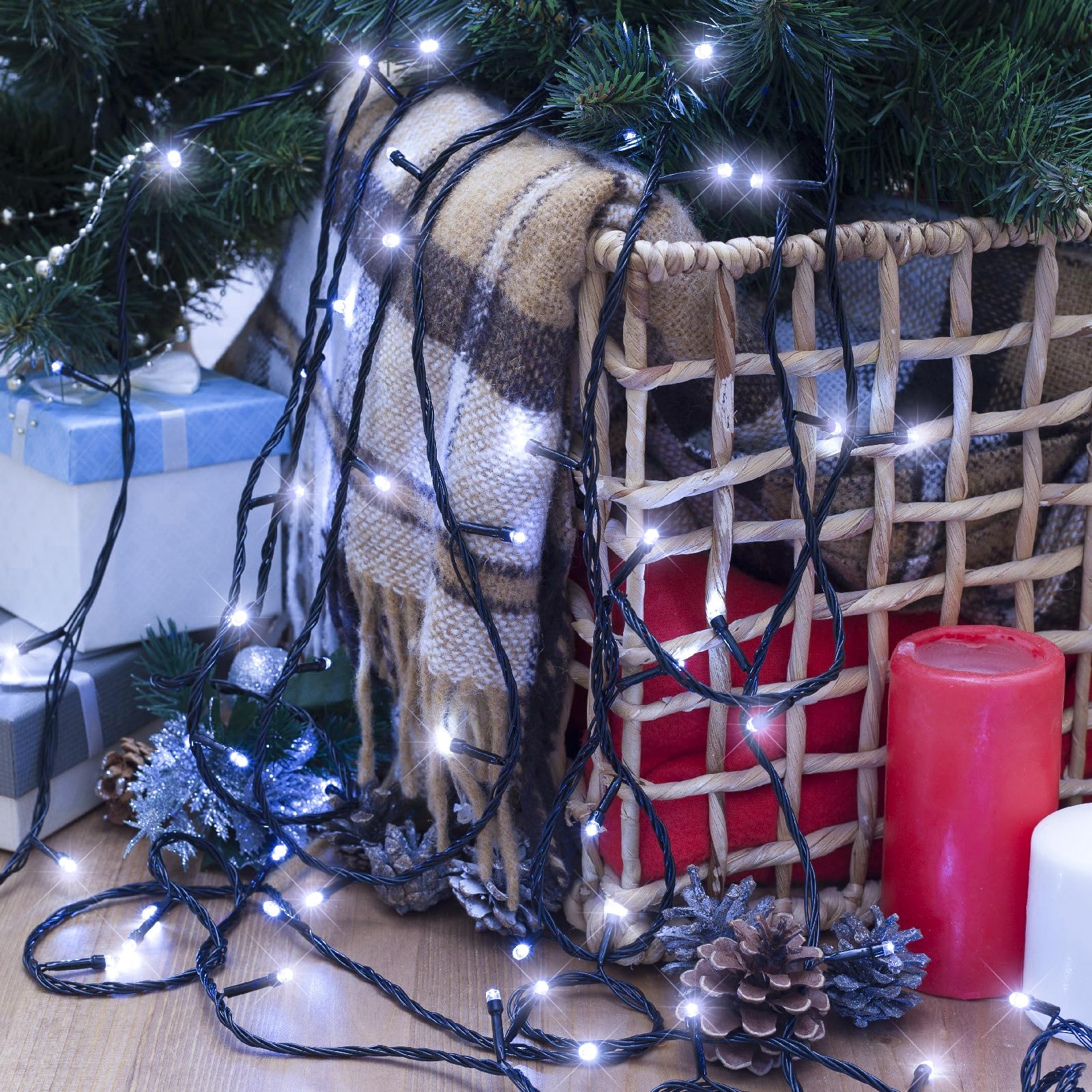 Nielfoi 328Ft 1000 Led Christmas Lights  Plug In White Christmas Tree Lights Outdoor With Timer And 8 Modes  Green Wire Waterproof String Lights For Indoor Yard Patio Xmas Holiday Decorations