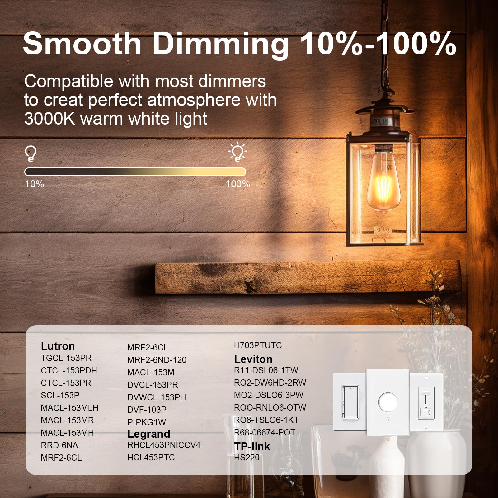 St58 Antique Led Filament Light Bulbs, Led Dimmable Edison Light Bulbs 4W, 2700K Warm White (Amber Glass) E26 Base Pack Of 6