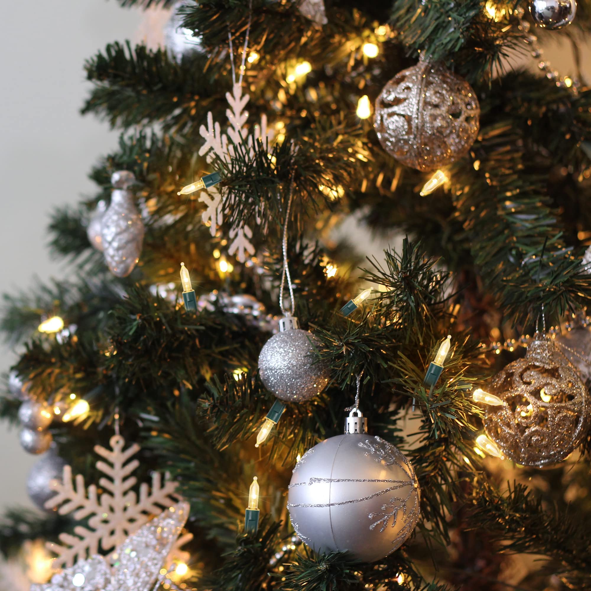 WATERGLIDE 50 LED Outdoor Christmas Lights, 16 FT Battery Operated, 8 Modes, Waterproof, Warm White