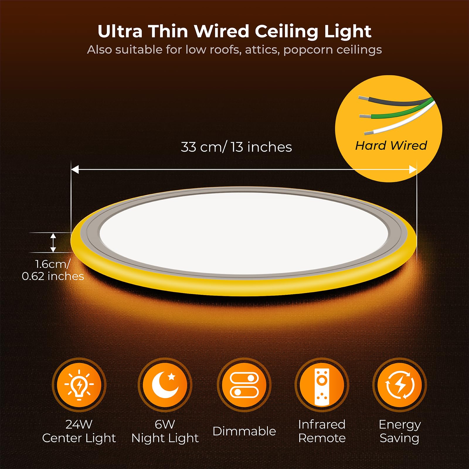 BLNAN 13in LED Flush Mount Ceiling Light Fixture, Dimmable 2000K-6500K, Round White, Model LS-CL-G3-24W-Dim-YKB