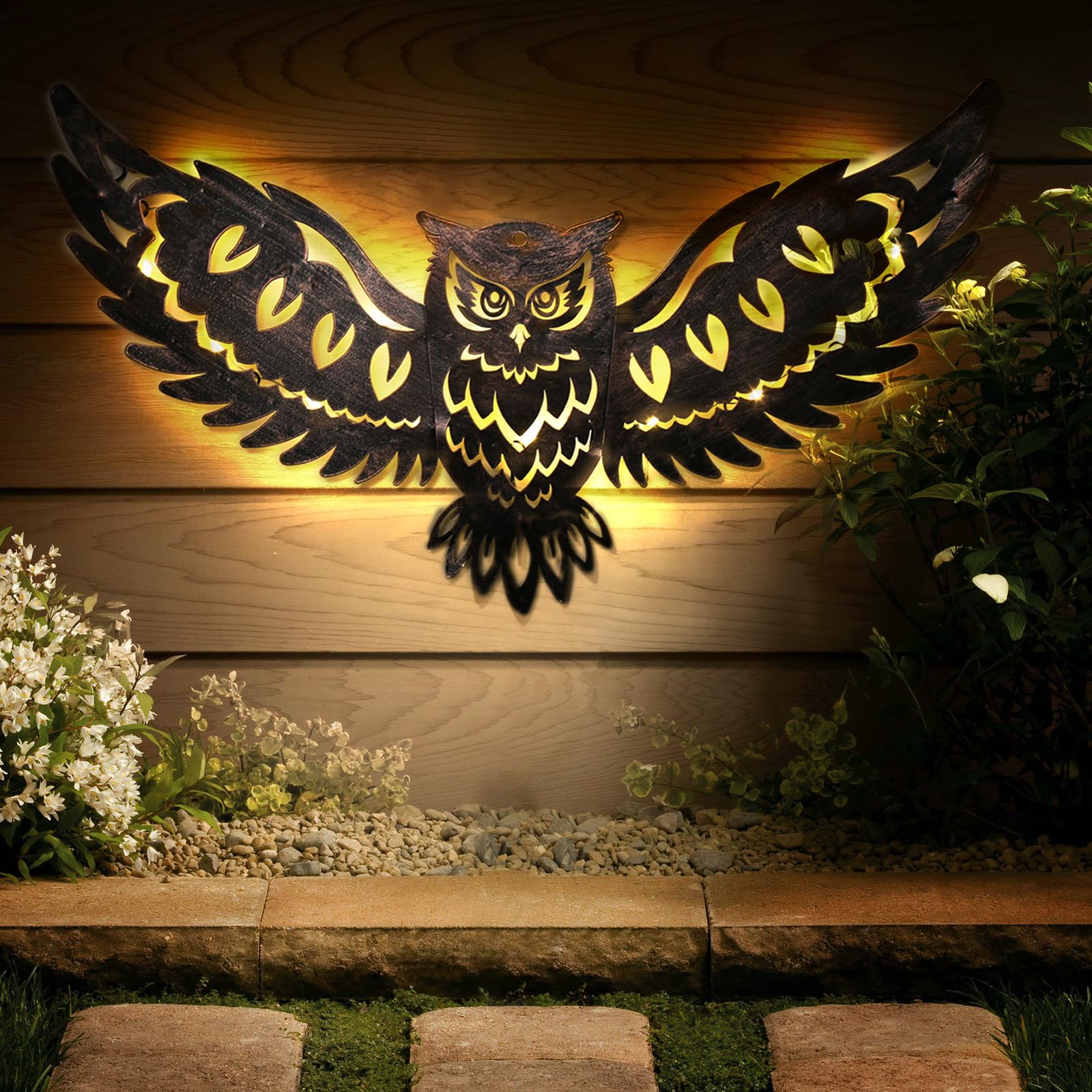 Diinor Solar Metal Wall Art Decor Lights Owl Hanging Solar Lights Outdoor Solar Garden Decor Lights Porch Patio Yard Decorative Warm Gifts For Women Mom