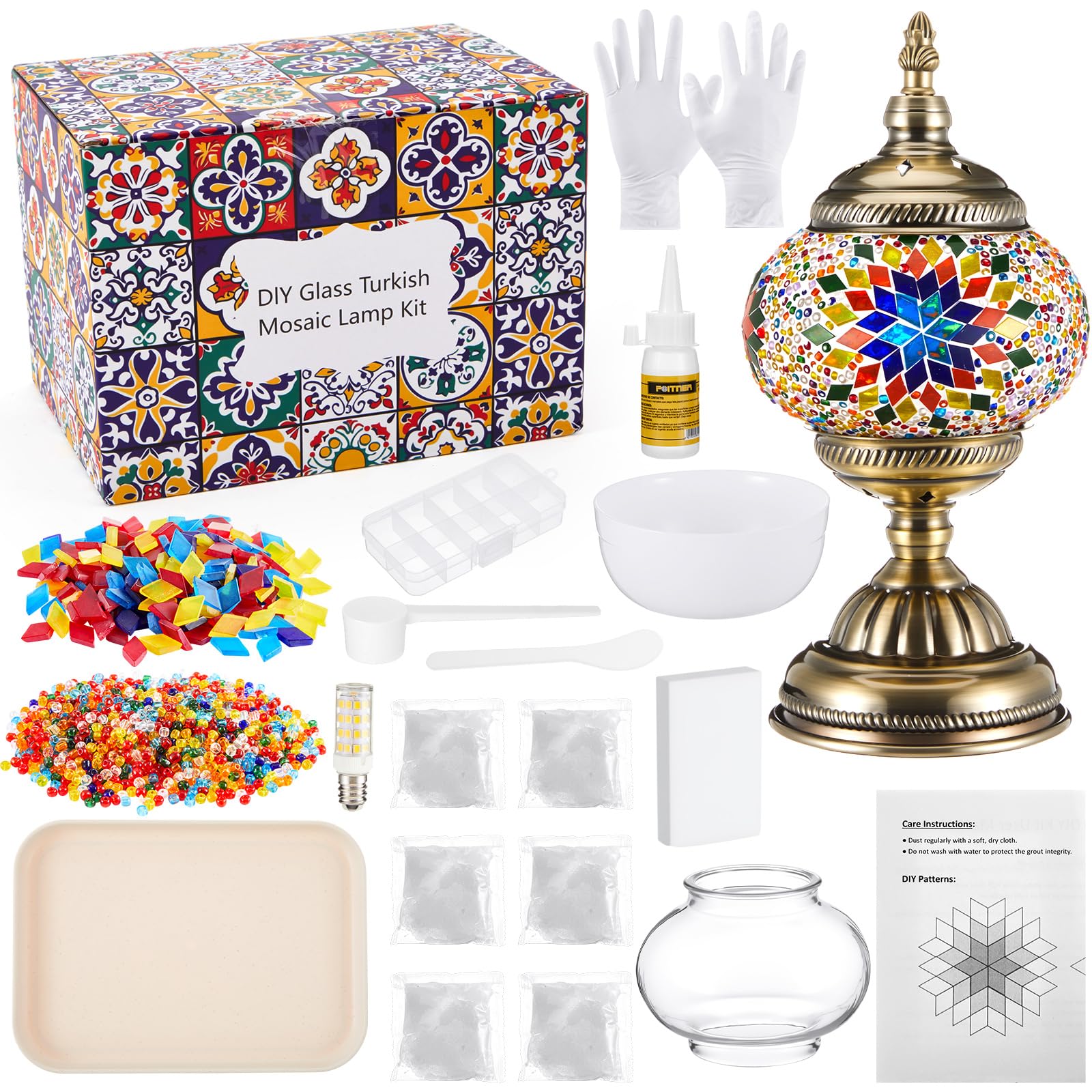Baquler Turkish Mosaic Lamp Kit DIY Stained Glass Decorative Table Bedside Night Light Tabletop Bohemian Morrocan Lamp Crfat Kit