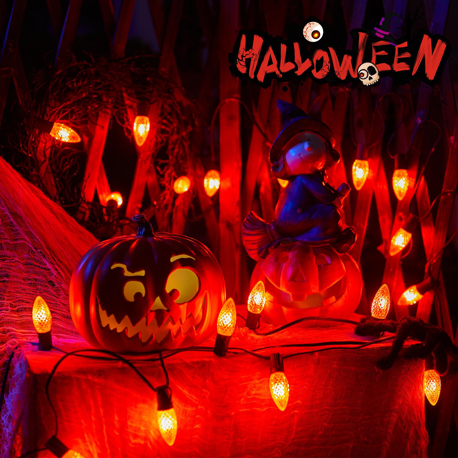 Brightown 25 Pack Orange C9 Led Replacement Halloween Lights Bulb, Orange C9 Shatterproof Led Bulb For Halloween String Light, E17 Intermediate Base, Commercial Grade Bulbs