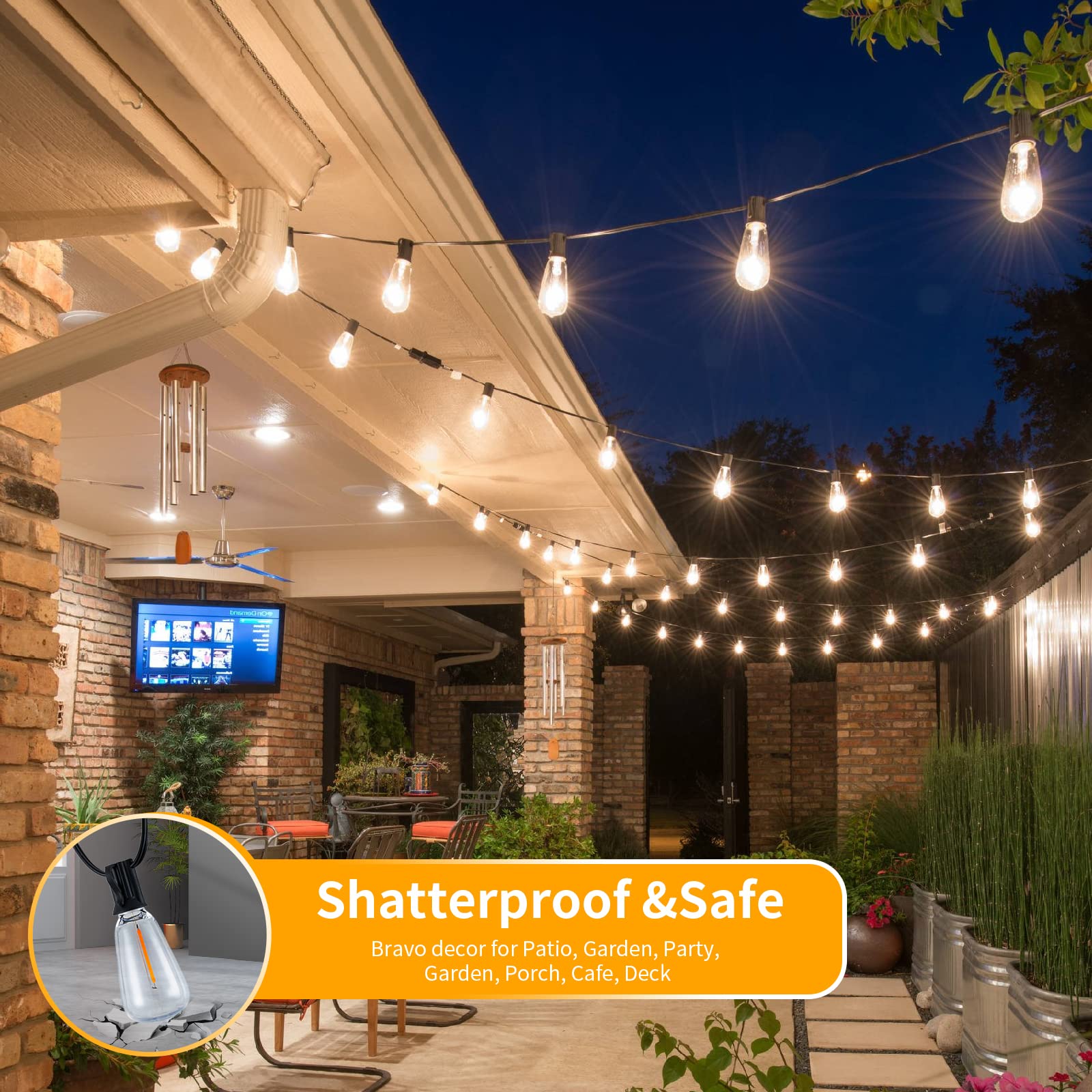 IBBIBABO 100FT LED Outdoor String Lights, UL Listed Waterproof Patio Lights Outside with 52 Shatterproof Dimmable ST38 Edison Bu