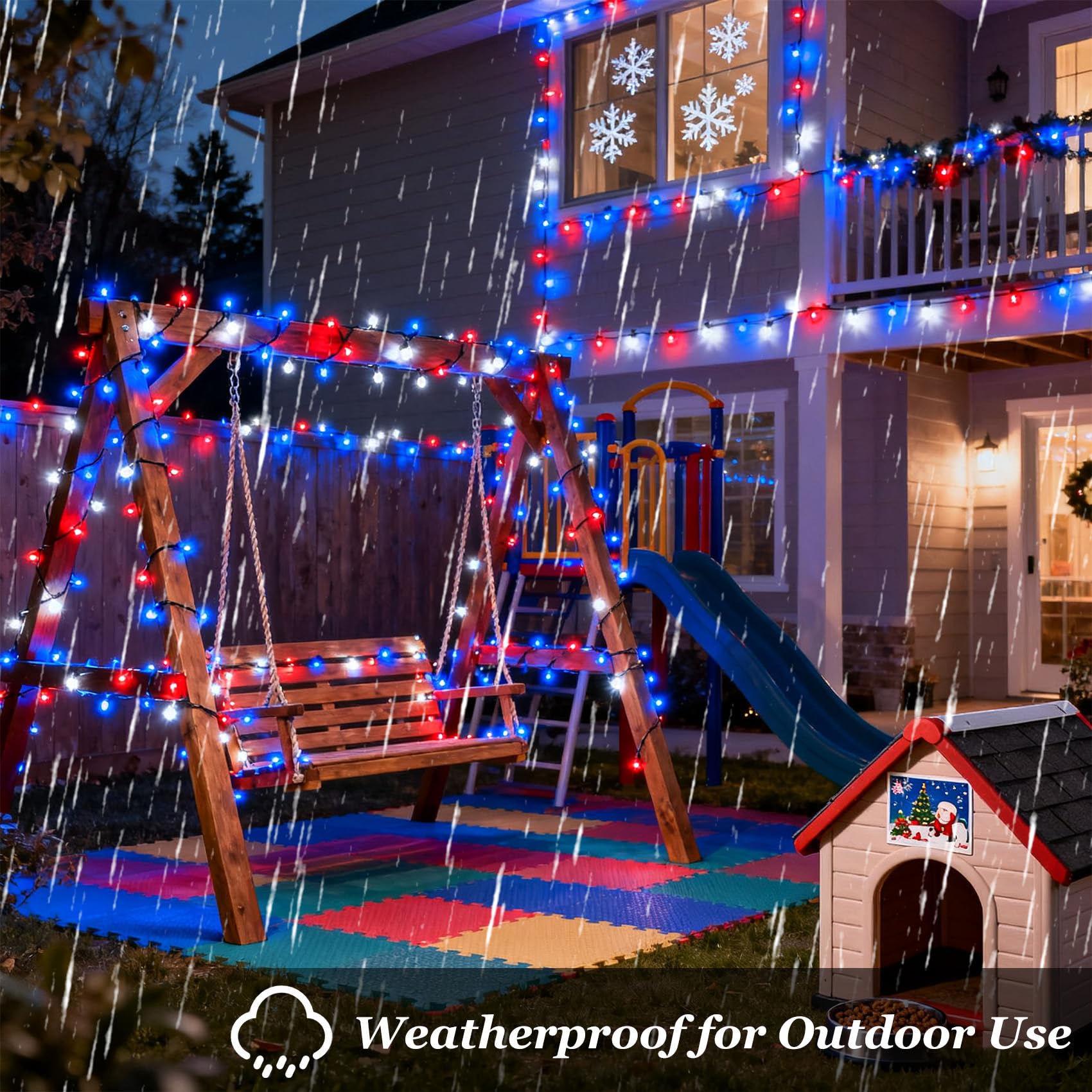 750 Led Christmas String Lights Outdoor  240Ft Twinkle Fairy Lights With Timer & Memory  12 Modes Dimmable Waterproof Tree Light For House Wedding Party Christmas Decororations  Red White & Blue