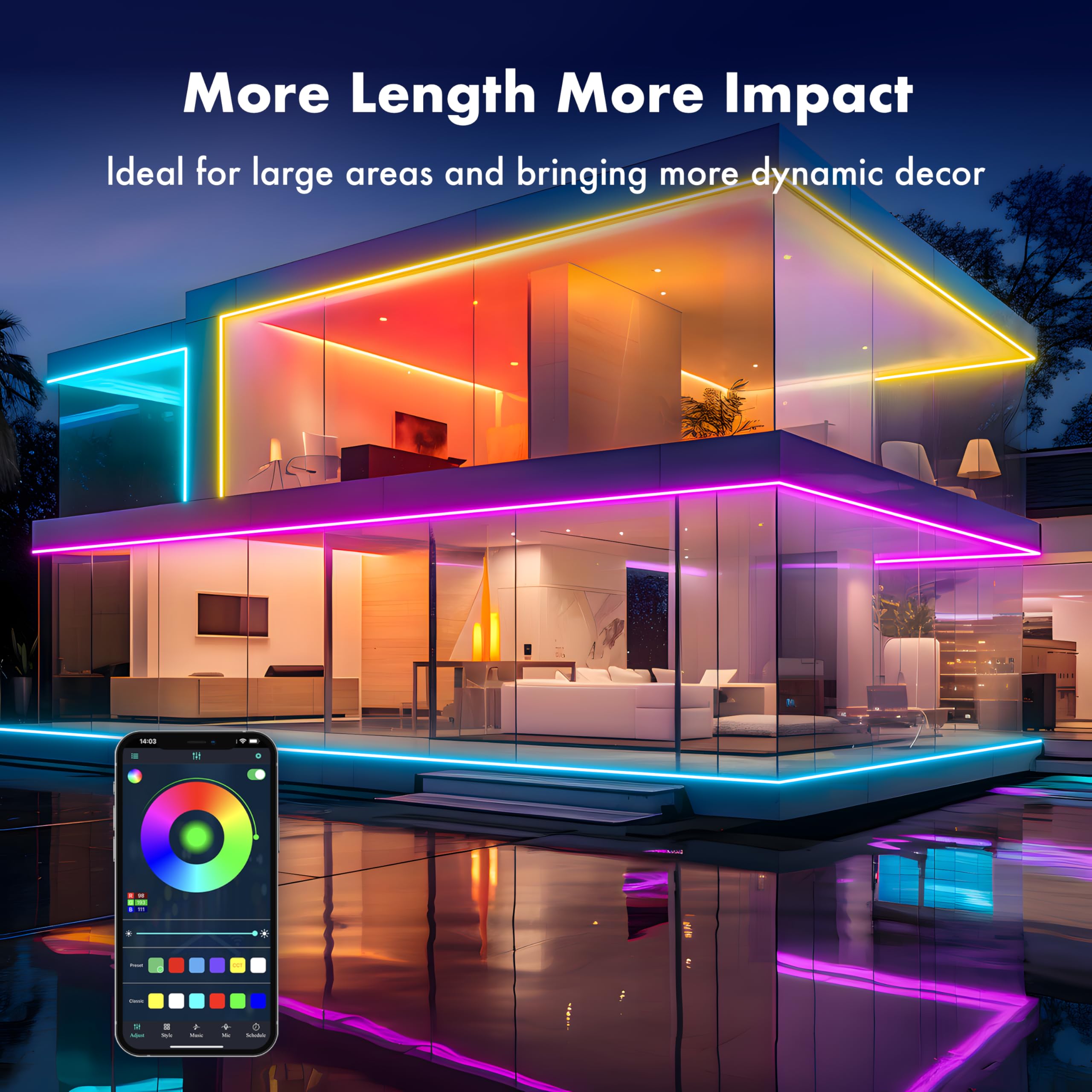 Tfzba Led Strip Lights, Rgb 16.4Ft Neon Rope Lights For Bedroom App+Remote Control Music Sync Color Changing Outdoor Ip67 Waterp