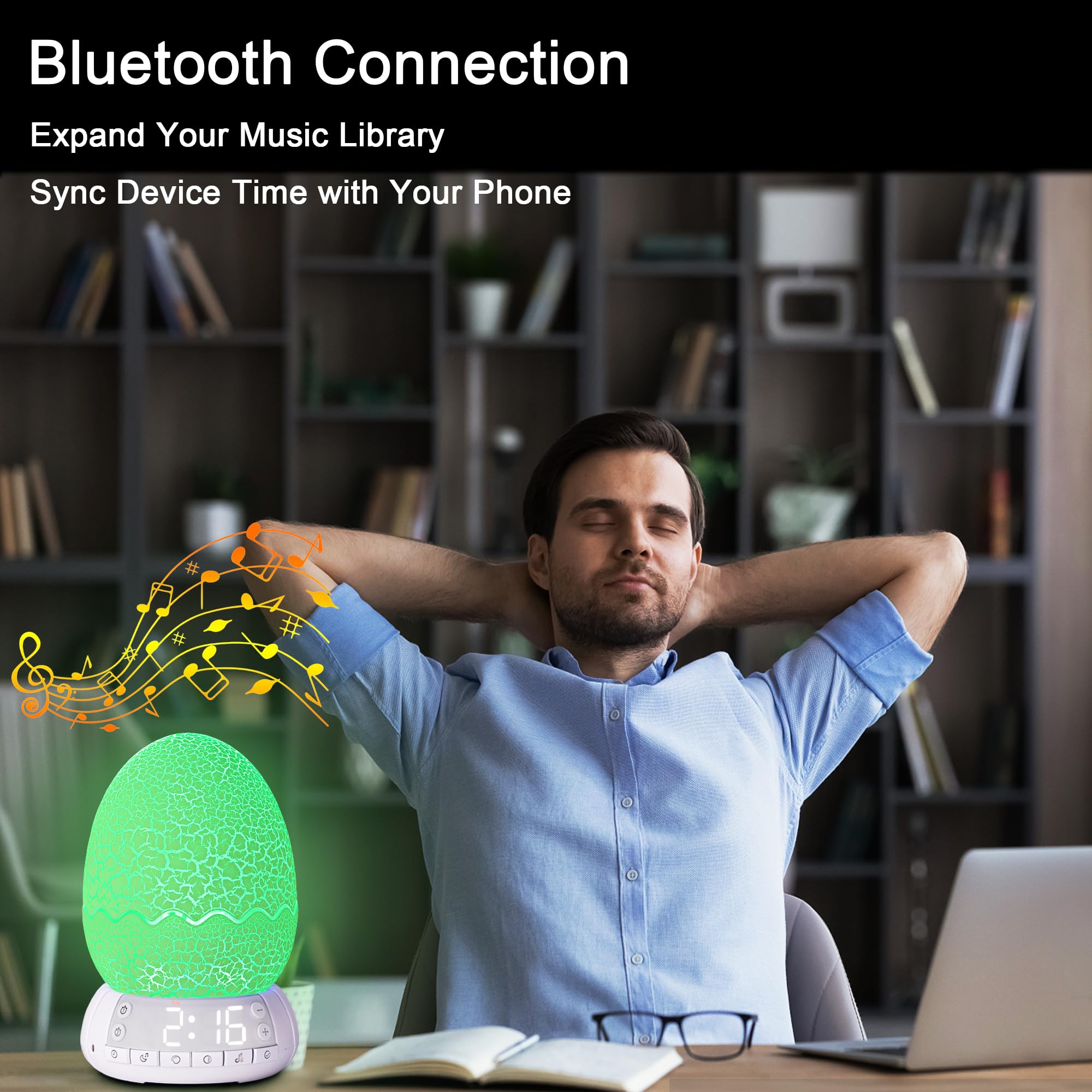 MTDYHY Dinosaur Egg 4-in-1 Clock Lamp Bluetooth Speaker Night Light - Multicolored Acrylic EGG-01