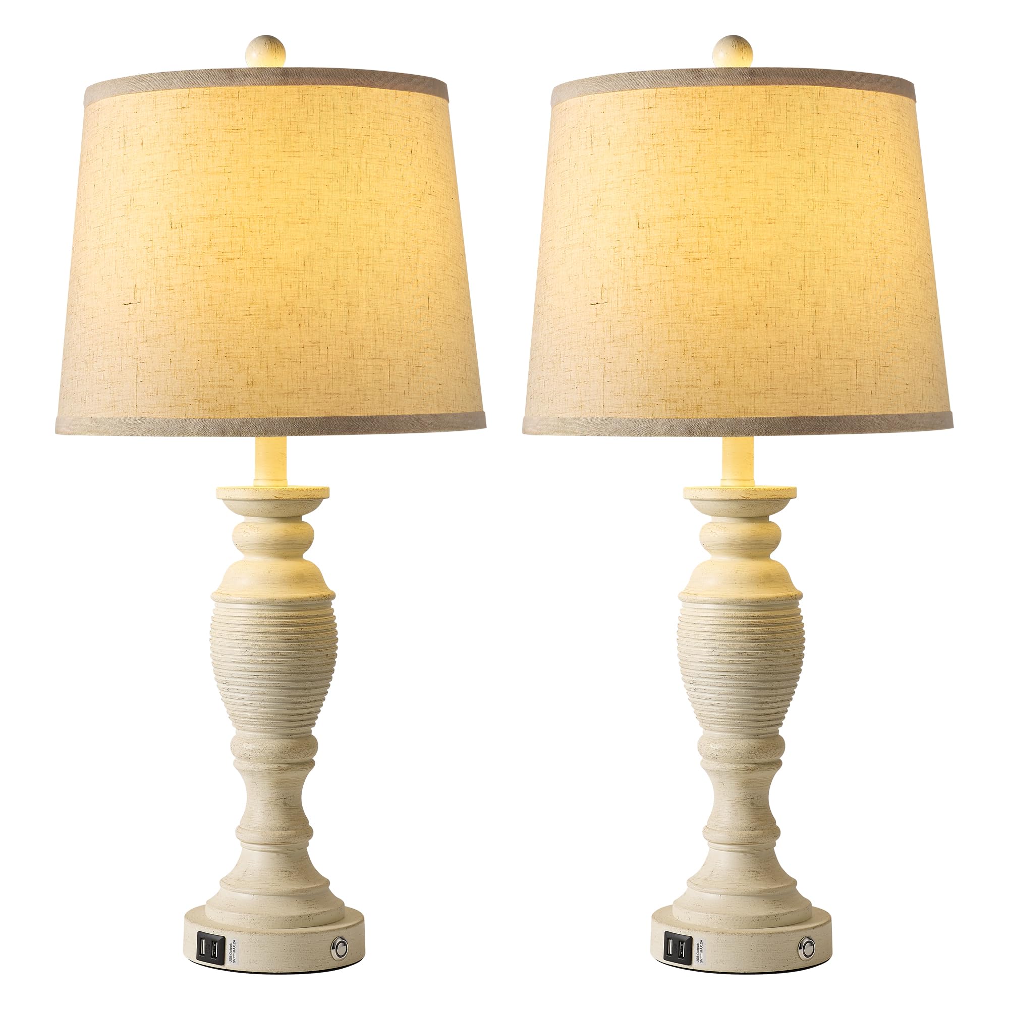 Ireliare 27.7'' Touch Lamps For Living Room Set Of 2, Farmhouse Table Lamps With Usb Ports, Bedroom Lamps For Nightstand, 2 Bulb