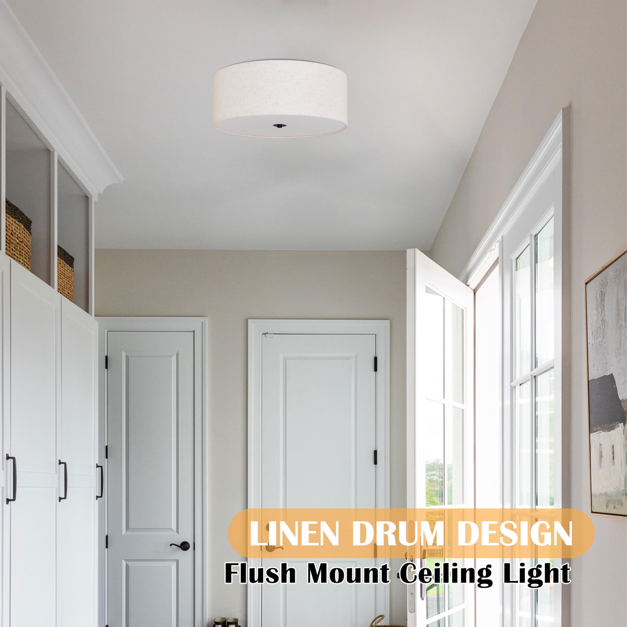 Bagood 15.7 Inch 3-Light Drum Modern Black Ceiling Light Fixture Flush Mount Ceiling Light Fixture Dimmable Close To Ceiling Lig