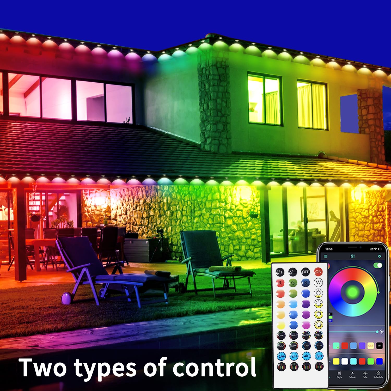 Yocrostar 100ft RGB Eave Lights - App Control, IP67 Waterproof, Music Sync for Outdoor Christmas & Halloween Decorations