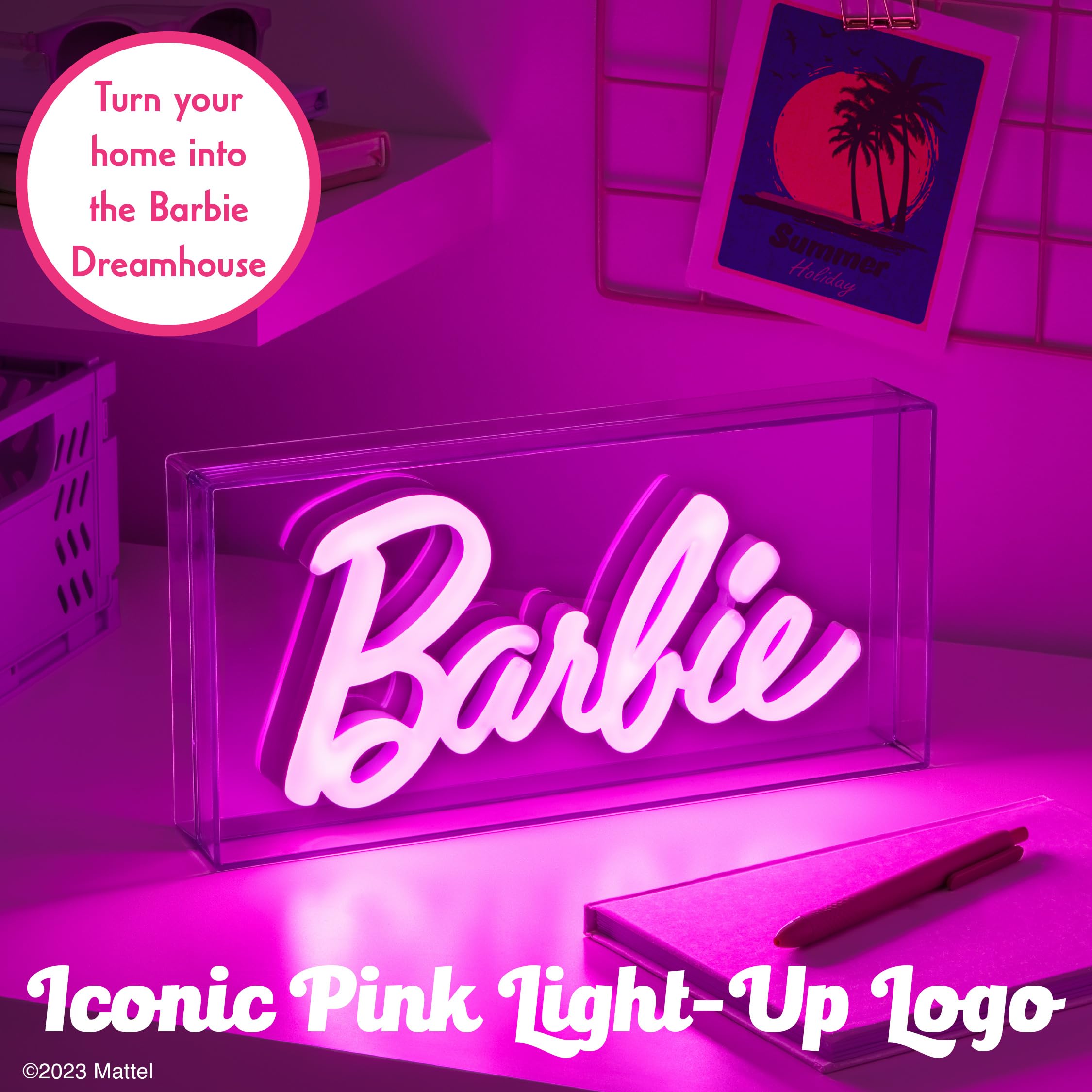 Paladone Barbie Logo LED Neon Pink Sign, Model PP11573BR, Clear with Light Off, Officially Licensed Room Decor