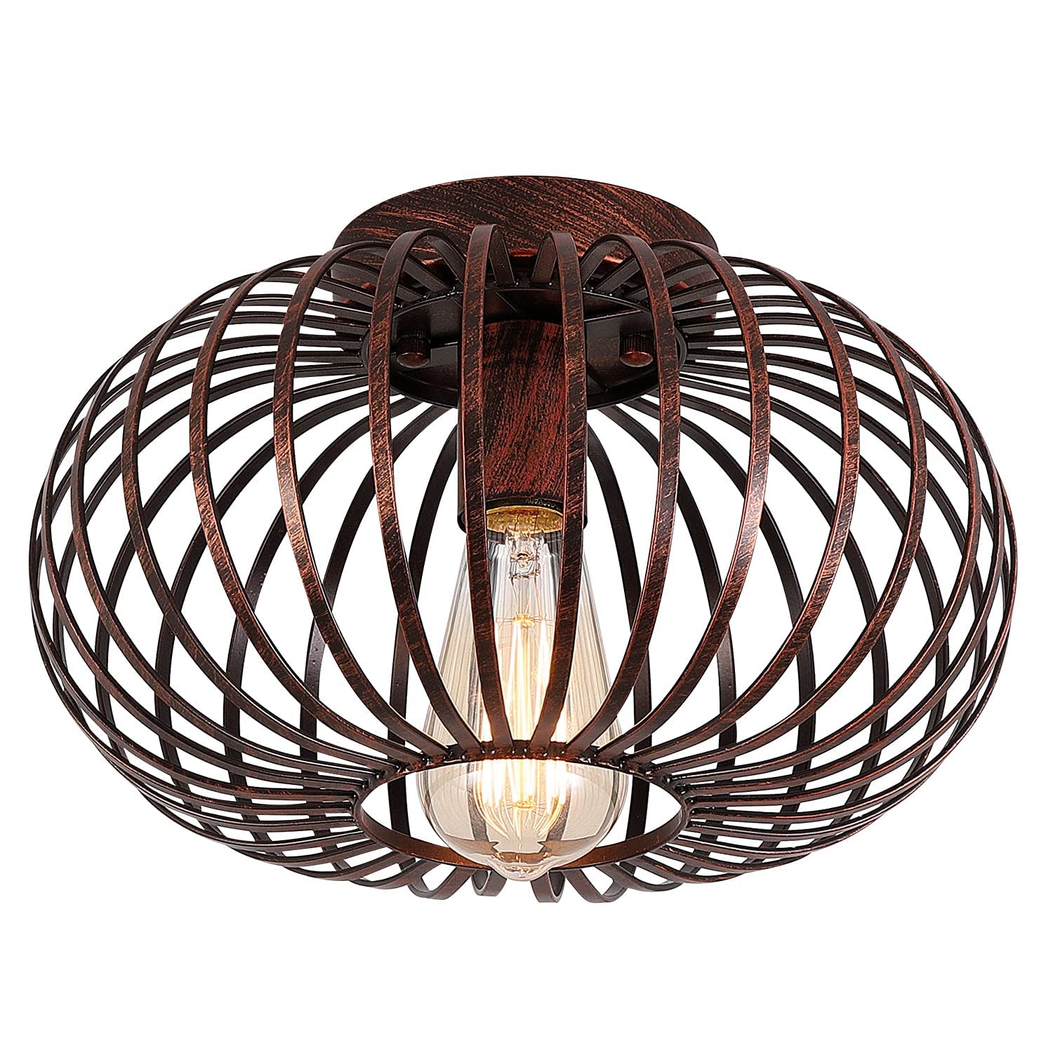 Fivess Lighting Farmhouse Rustic Flush Mount Light Fixture Industrial Metal Cage Semi Flush Mount Ceiling Light For Hallway Living Room Bedroom Kitchen Entryway, Oil Rubbed Bronze