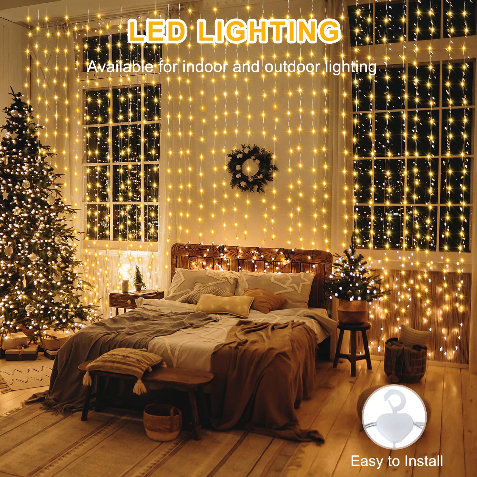 Curtain Lights Battery Operated, 200 Led 6.6Ft X 6.6Ft Dual Color Changing With Remote Timer, Outdoor Curtain Lights Waterproof