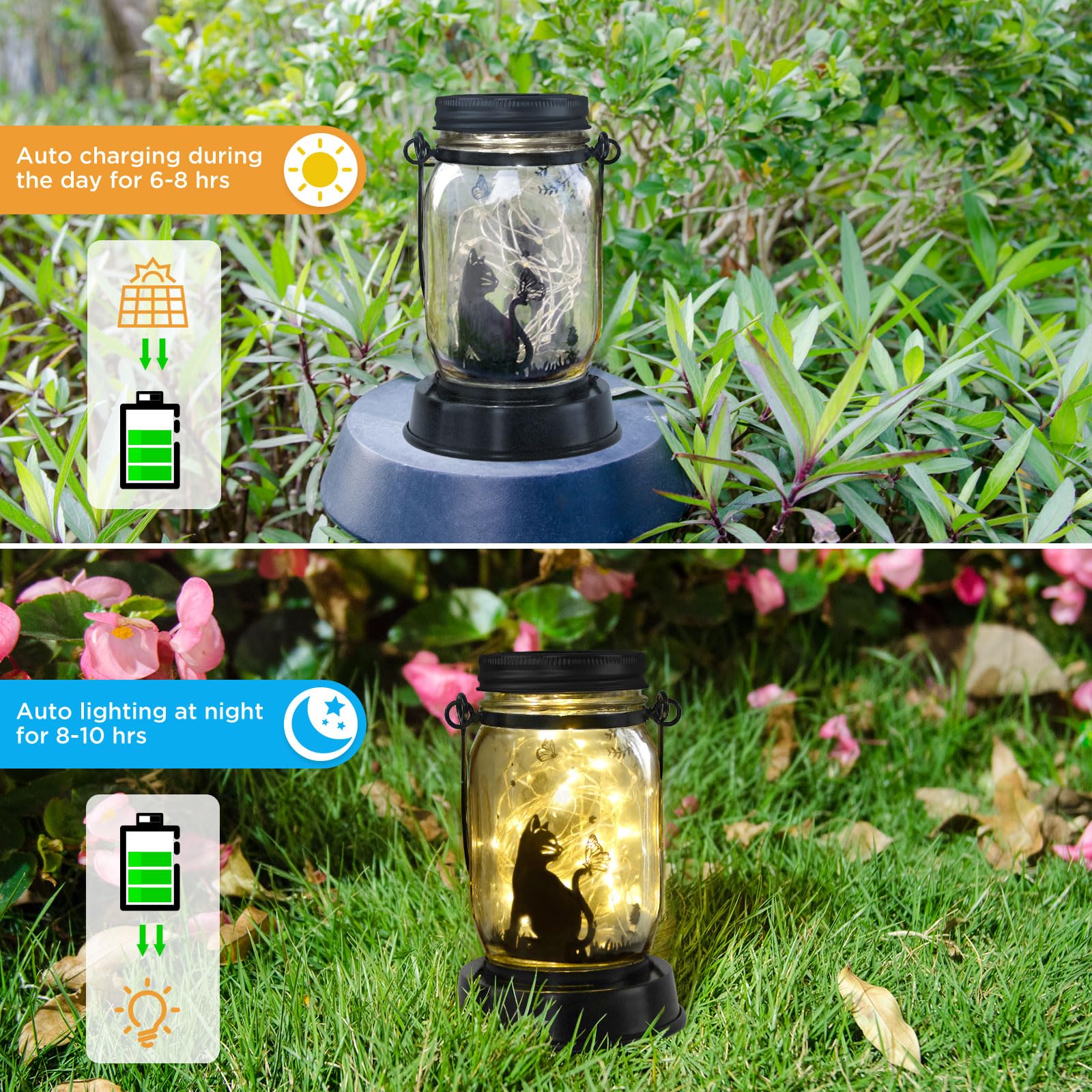 Christmas Garden Decor Cat Lover Gifts Cat Solar Lights, Christmas Gift For Mother/Grandma/Women,Cat Garden Gift, Yard Cat Gift, Lantern Decor, Patio Outdoor Waterproof Cat Solar Lanterns