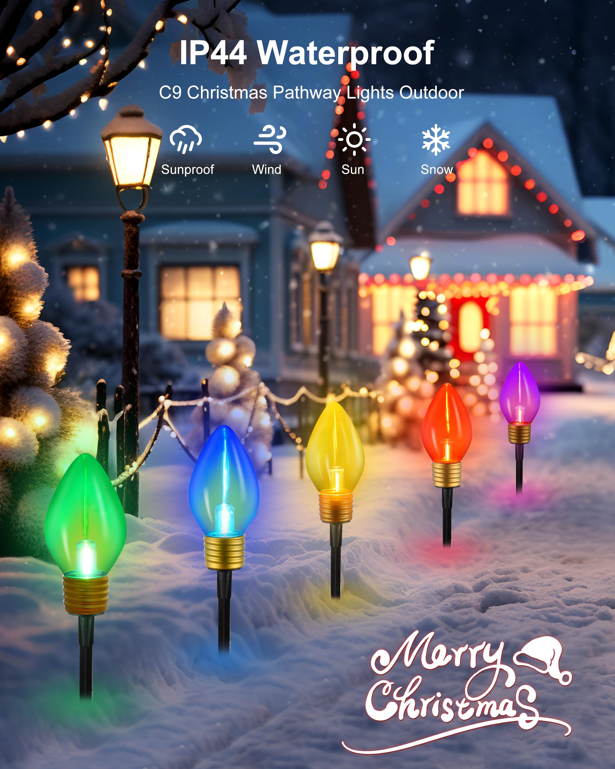 10 Jumbo C9 Pathway Lights Outdoor, 11Ft 2 Pack 5 Led Giant Bulbs, Large Outdoor Christmas Decor For Holiday Lawn Yard Garden, B