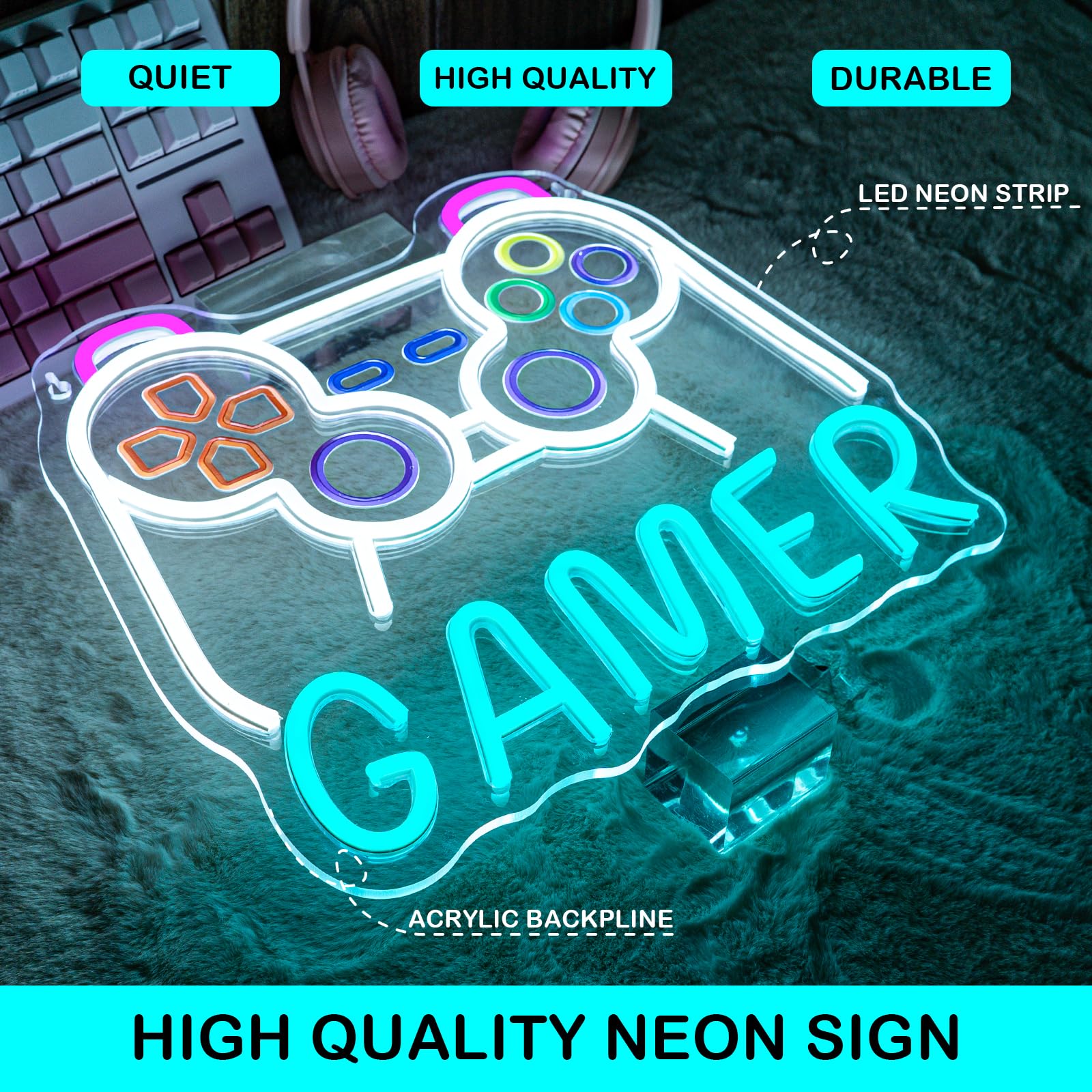 Horseneon Gamer Neon Sign Led Lights Wall Decor For Gaming Rooms Neon Signs  Esports Setups & Gamer Caves  Usb-Powered With Adjustable Brightness  Retro Arcade Lighting