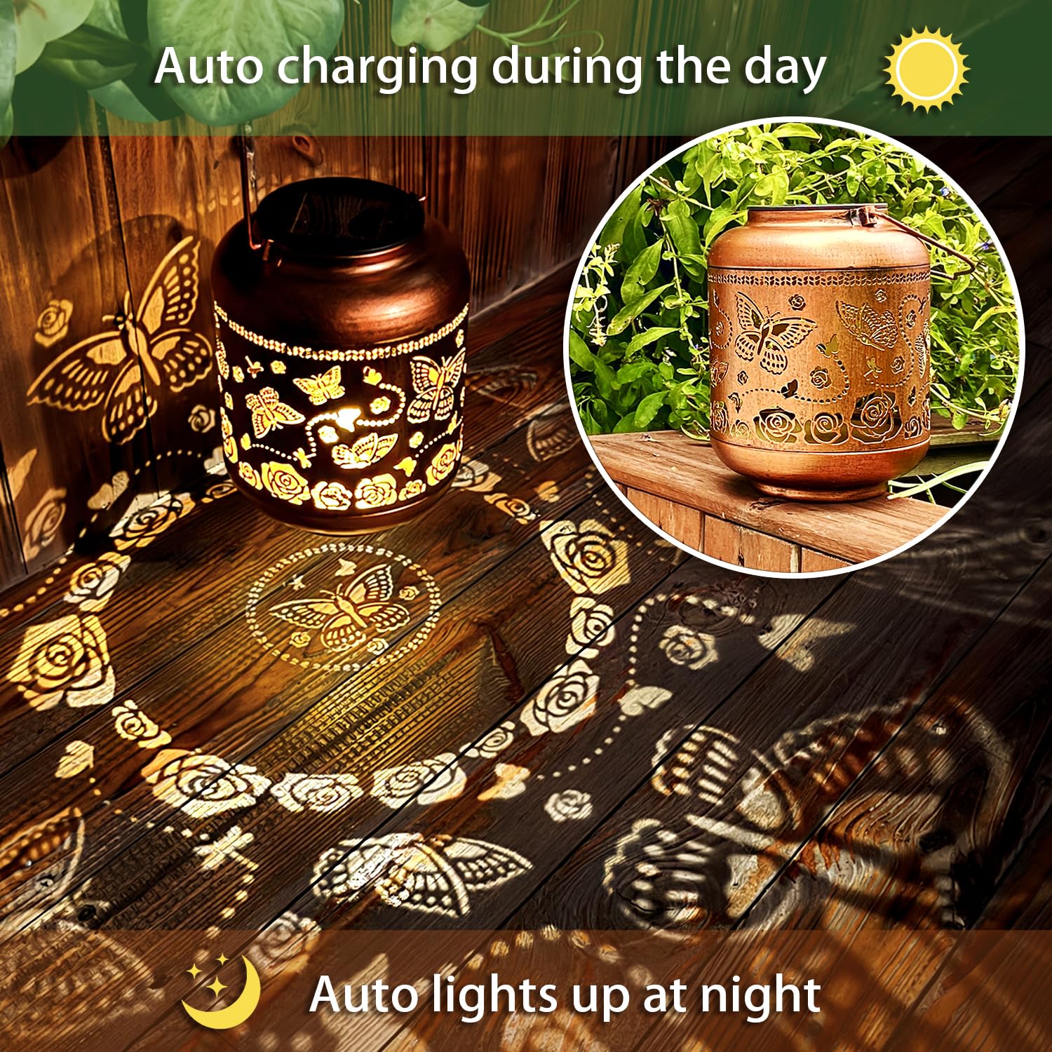 Butterfly Solar Lanterns Outdoor Waterproof Hanging Solar Lights Butterfly Gifts For Women Men Metal Decorative Led Butterflies Lanterns For Yard, Patio, Lawn, Tabletop, Landscape Pathway Garden Decor