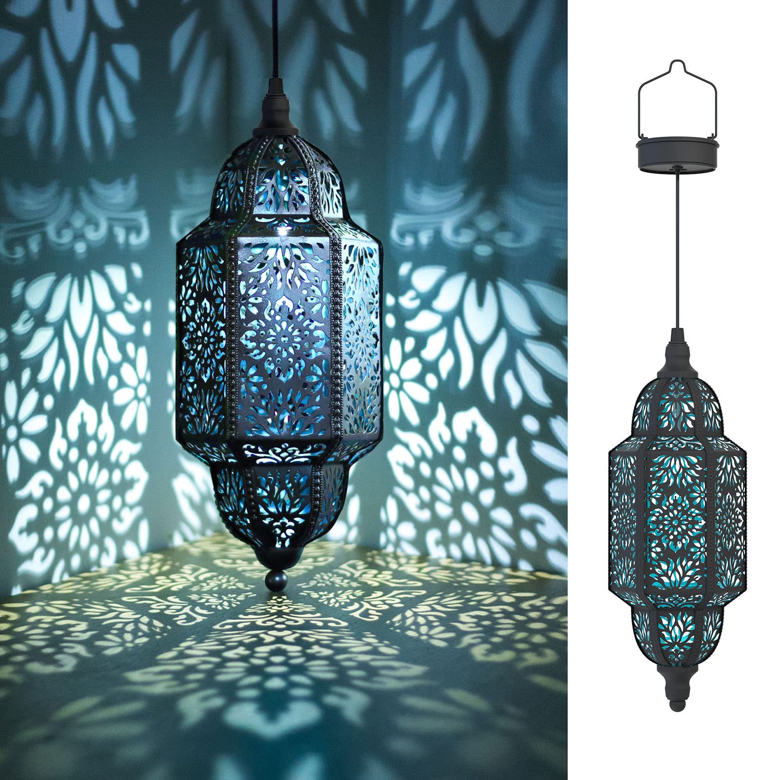 Twinkya Solar Lanterns 2 Pack, Waterproof Metal Moroccan Design, Black, for Outdoor Garden, Patio, Porch, Yard Decor