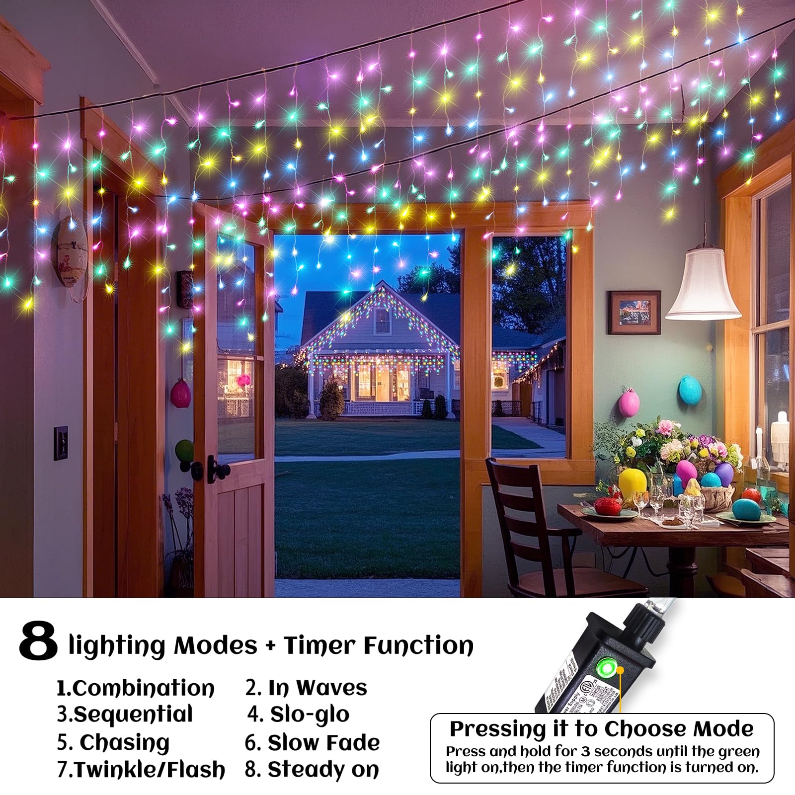 Nielfoi Christmas Lights Outdoor, 640 LED Twinkle String Light, 66ft Pastel Multi-Color, Clear Wire Short Curtain Light