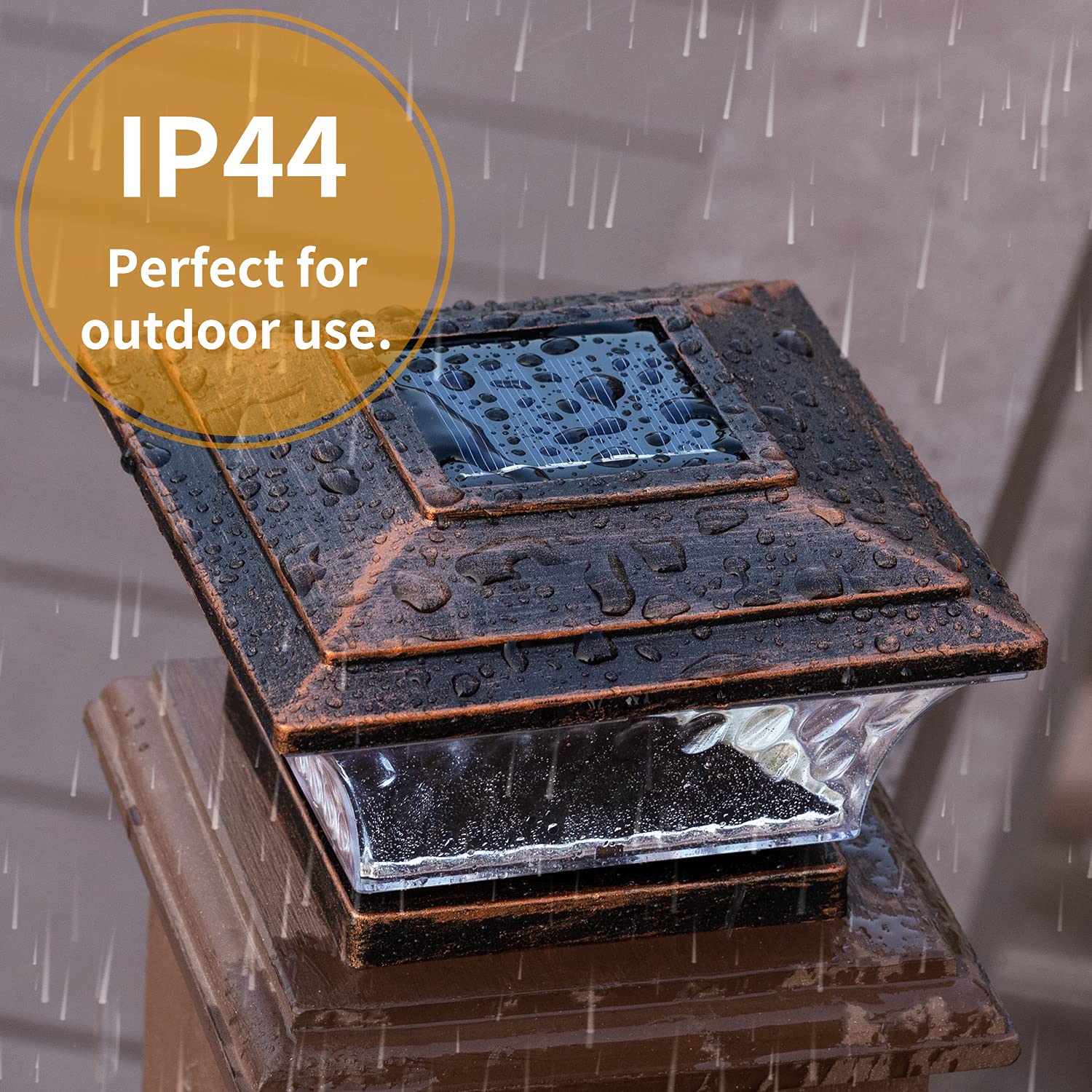 HUYIENO Solar Post Cap Lights - 2PK LED Outdoor Lighting, Warm White/Bright White, Brushed Copper, for 4x4 Wooden Posts