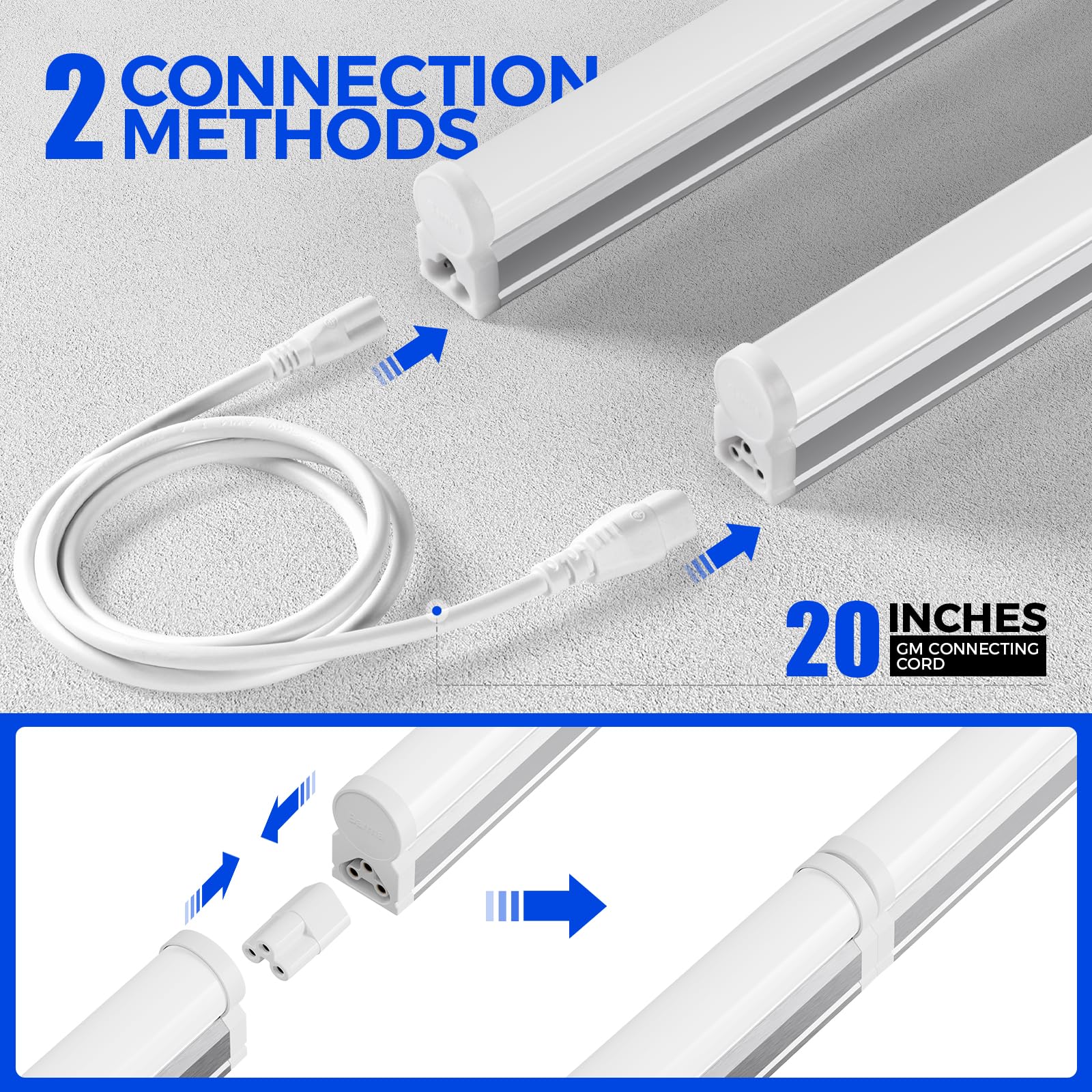 Barrina T5 4Ft Led Shop Light, 2200Lm,5000K Daylight White, 20W Utility Light Fixture, Ceiling And Under Cabinet Light For Works