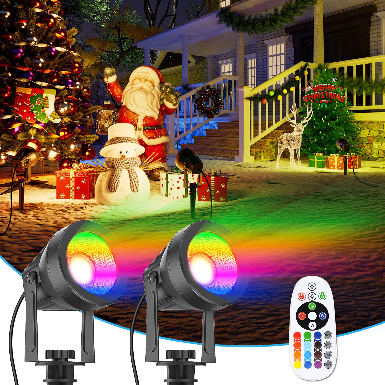 Volisun Rgb Christmas Spotlights, 16 Color Waterproof Landscape Lights, 2 Pack For Outdoor Decor