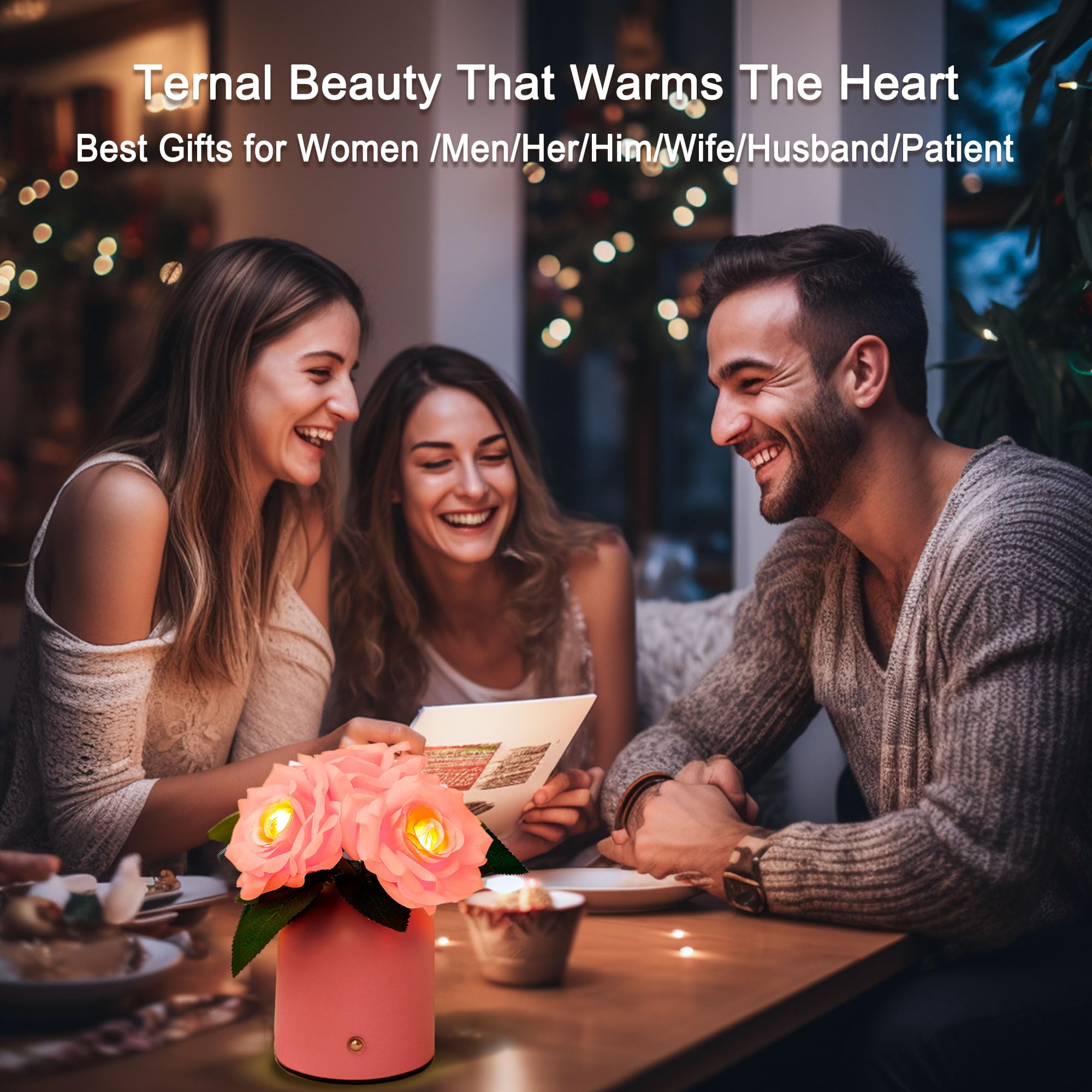 Pink Rose Led Lamp For Womens Gifts, For Womens Wife Girlfriend Daughter Friends Her Mothers Day Valentines Anniversary Birthday