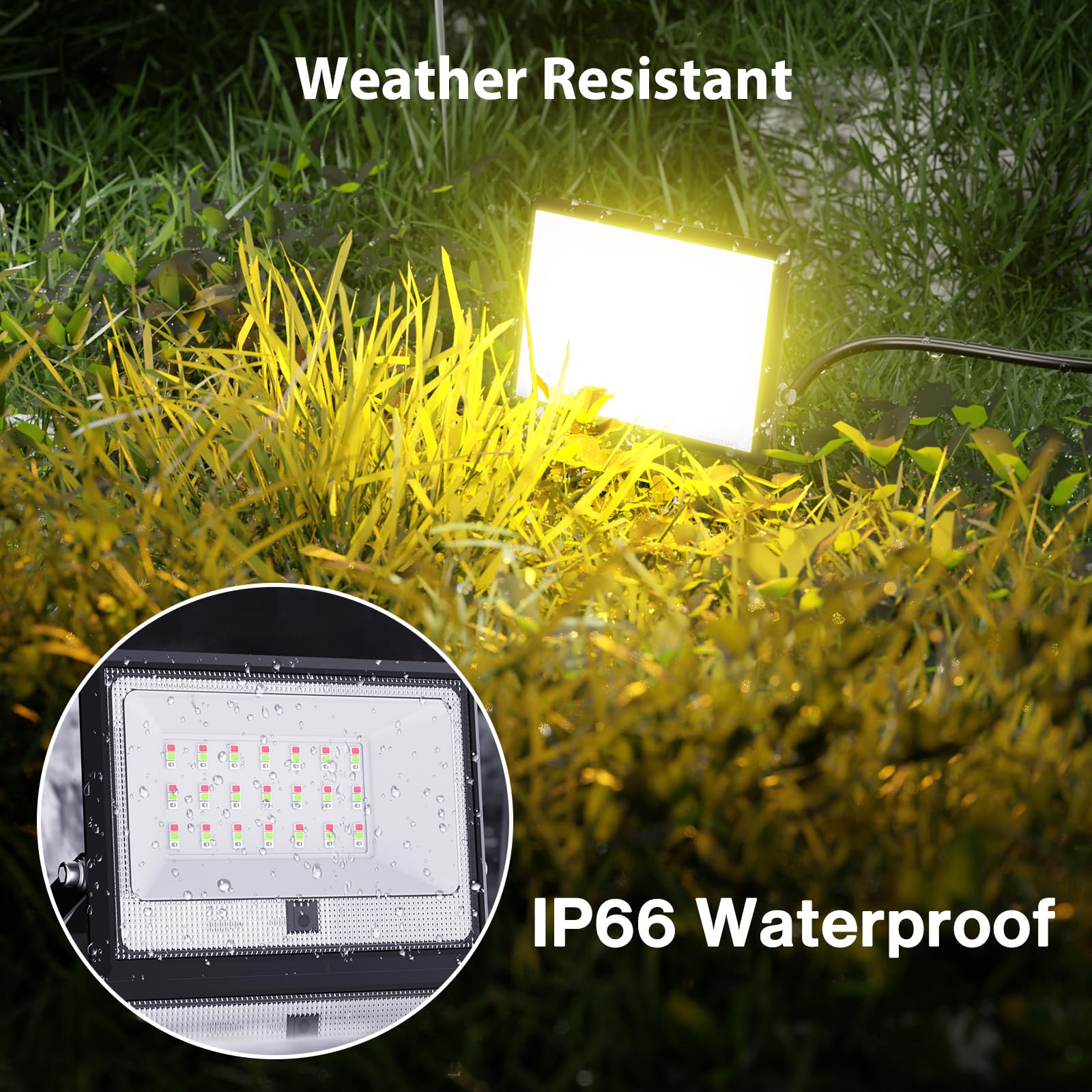 Olafus 30W LED Flood Light - 2700K Warm White, RGB, IP66 Waterproof, Aluminum, Black, Model LAR30G, 2 Pack