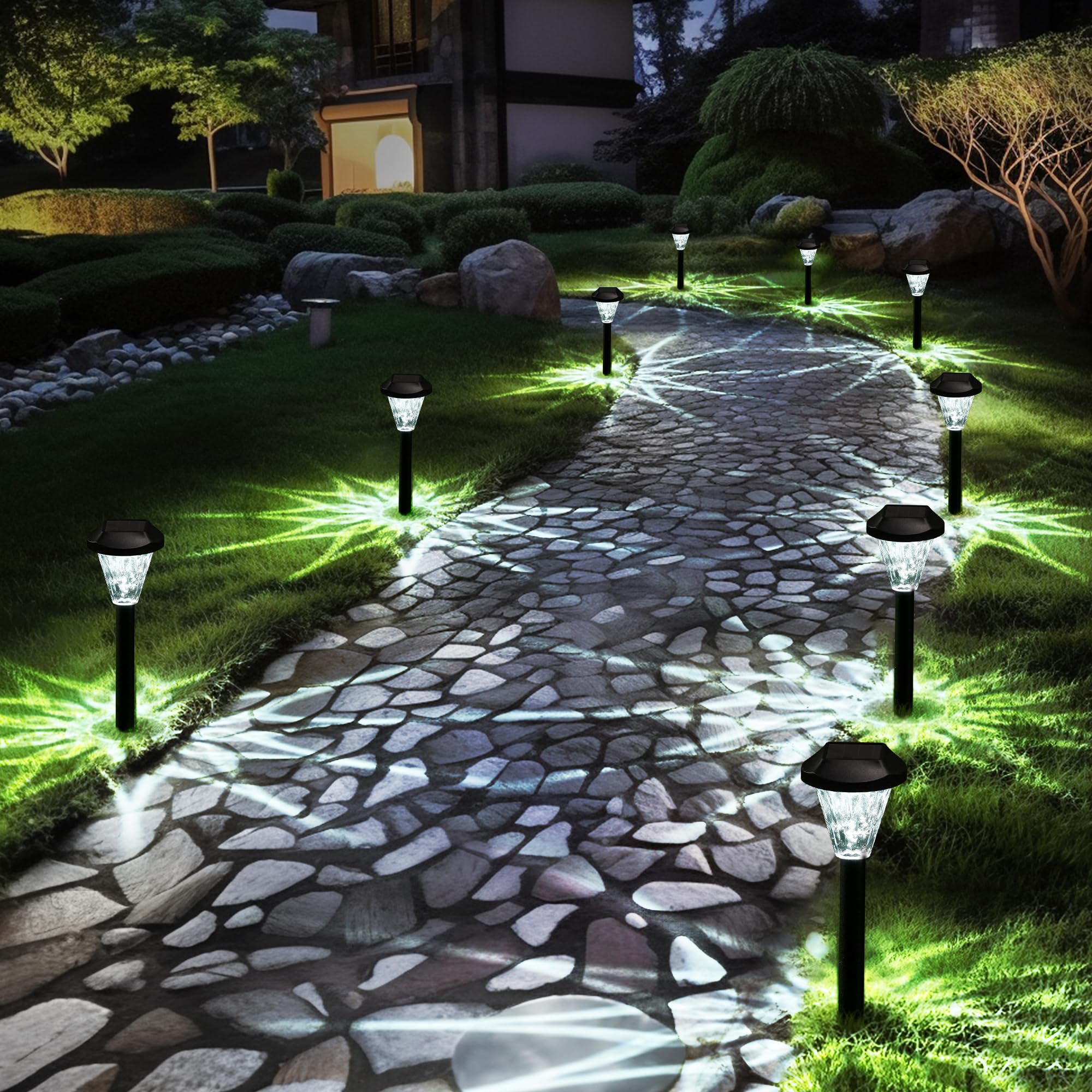 GIGALUMI 16 Pack Solar Lights - Outdoor Waterproof, Upgraded Solar Garden Lights for Patio, Lawn, Yard and Landscape