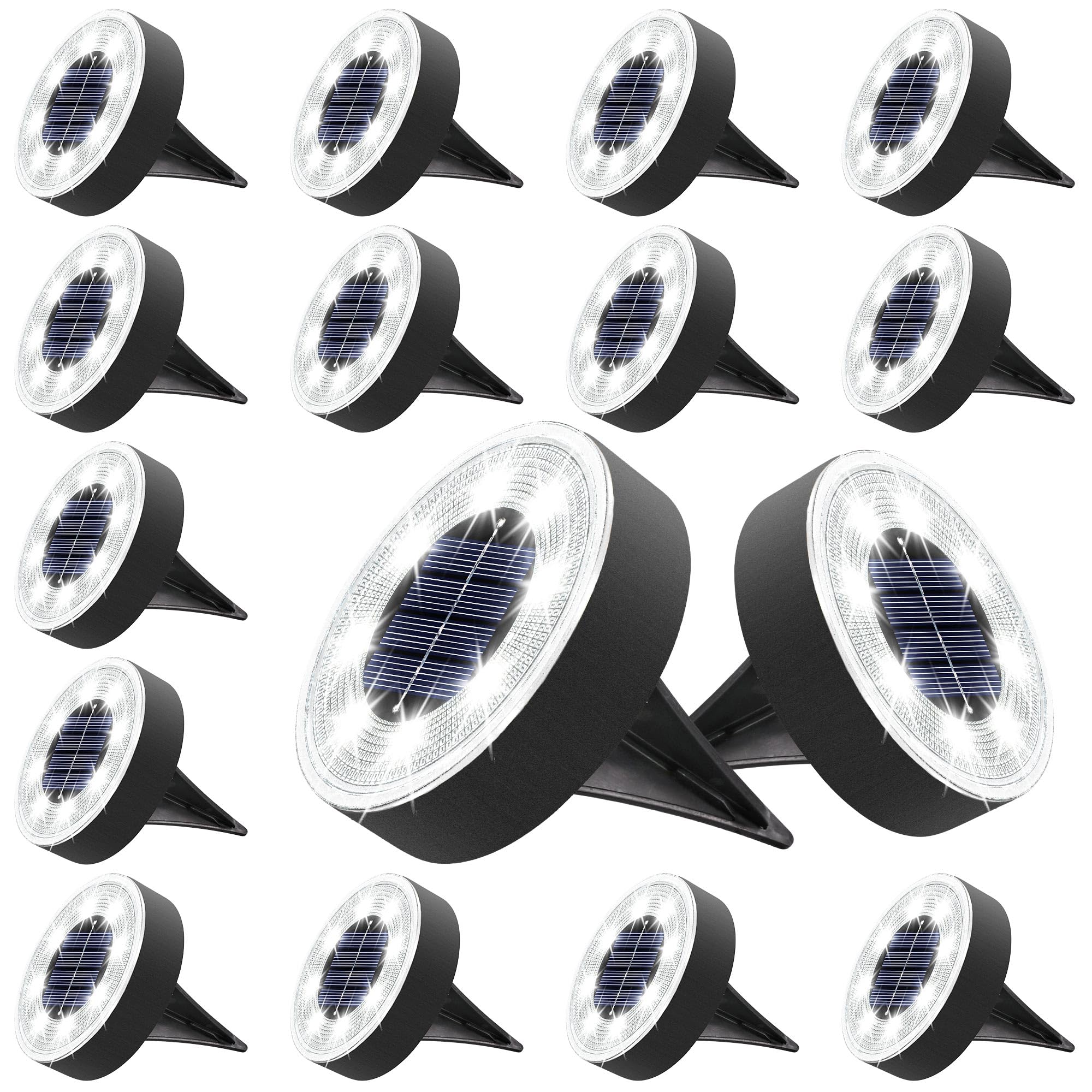 Joomer Solar Ground Lights, 16 Pack, 8 LED, IP68 Waterproof Disc Light, Outdoor Landscape Lighting, White