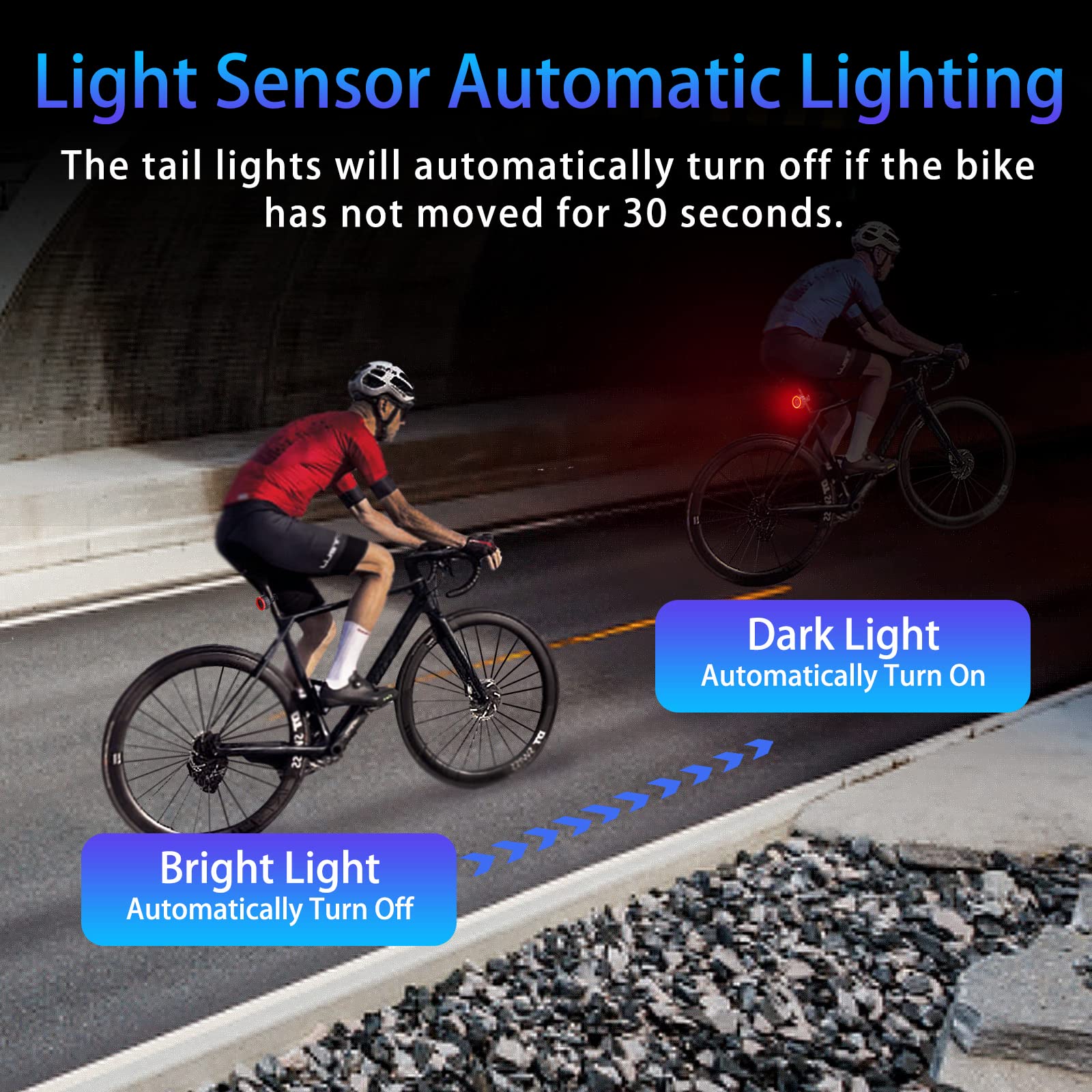 Bike Tail Light,Smart Bicycle Rear Light,USB-C Rechargable Bike Light with Brake Sensing Motion Sensing,Light Sensing Bump Sensi