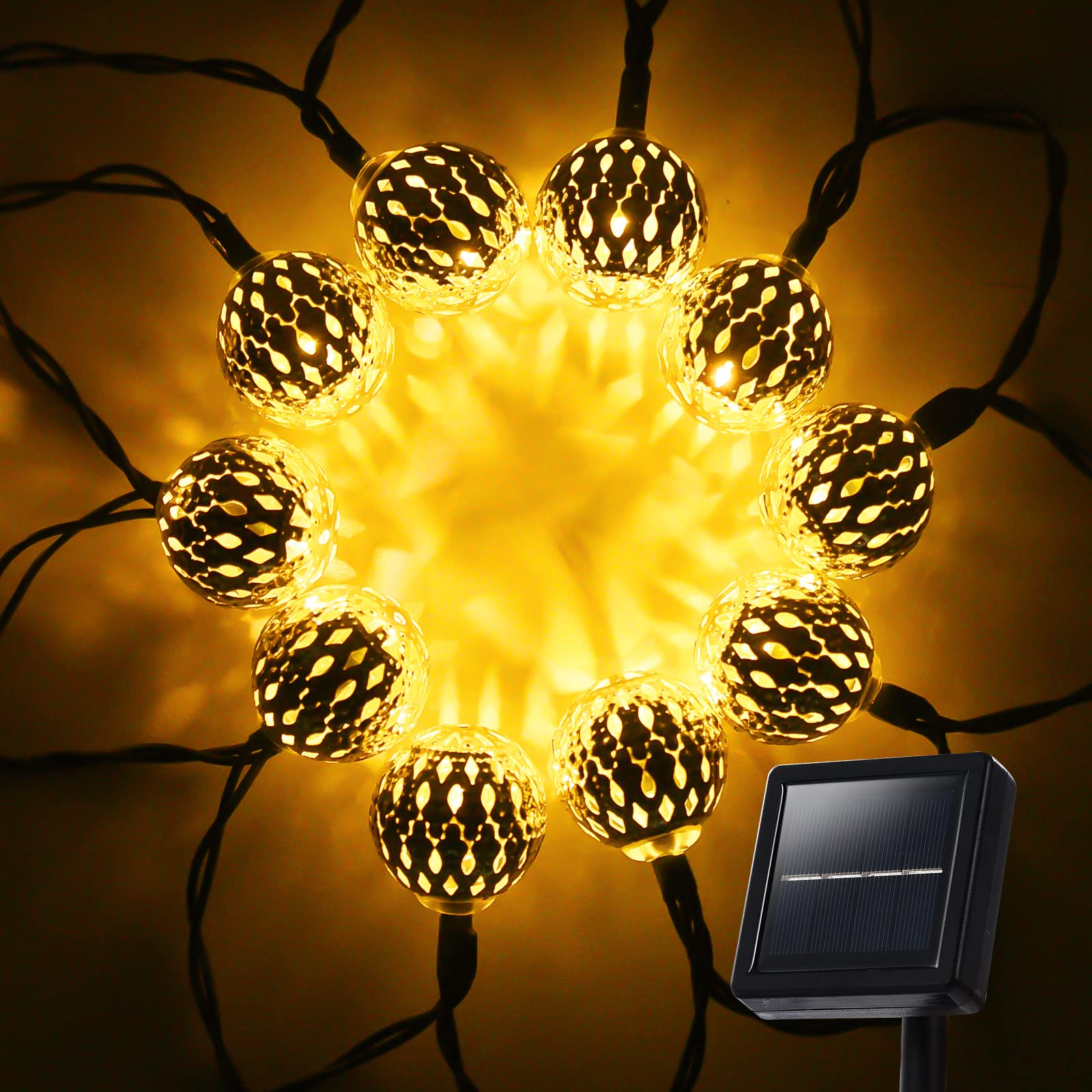 Lightique Solar String Lights, 33ft, 100 LED, Waterproof, 8 Modes, Warm White, Copper, Model TYN-TQ-100LED, Silver