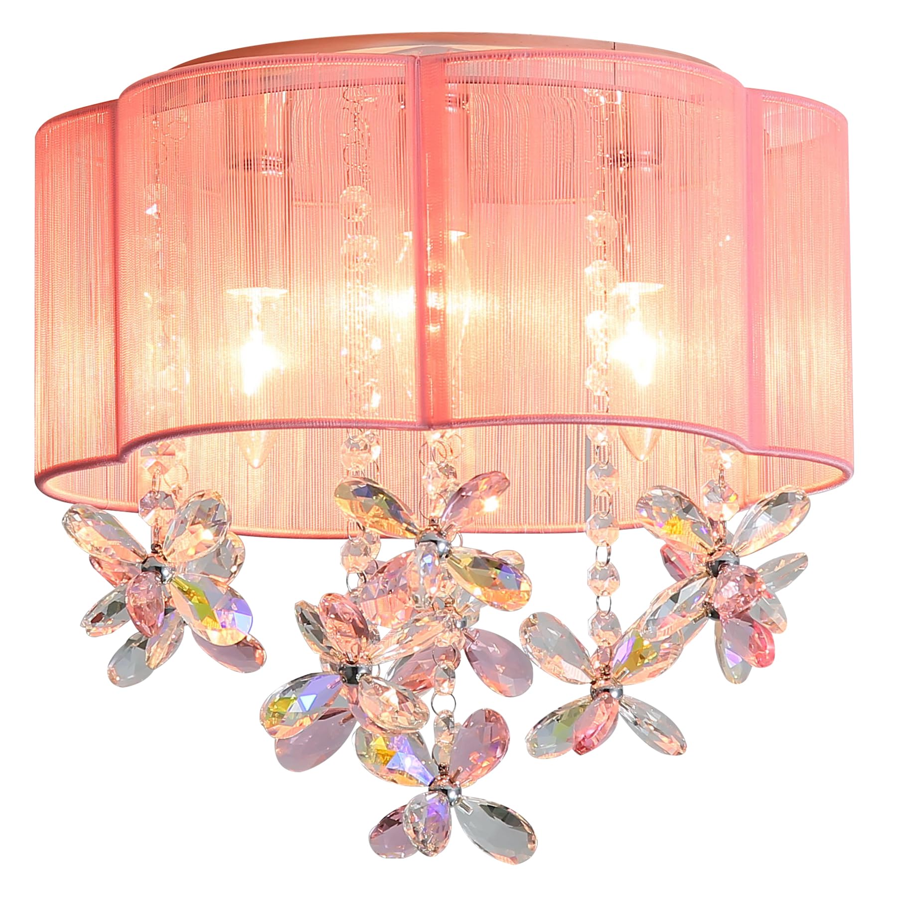 3 Light Bedroom Mini Chandelier Ceiling Light Pink Lamp 13'' Small Crystal Chandelier Flush Mount Chandeliers With Handmade Flow