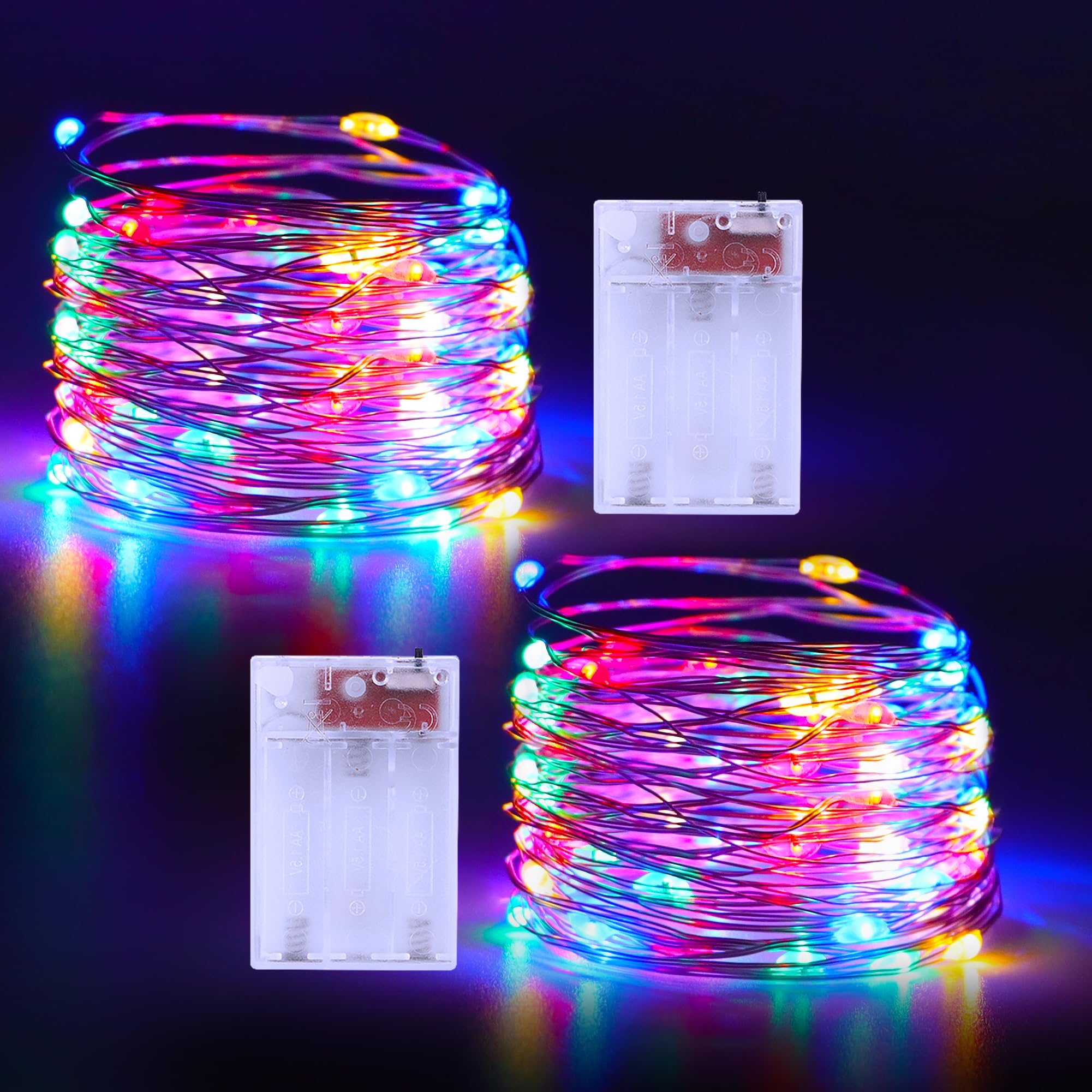Echosari Fairy Lights 50 LEDs Multicolor Copper Wire 2 Pack 16.4Ft Battery Operated Twinkle Lights for Indoor Outdoor Decorations