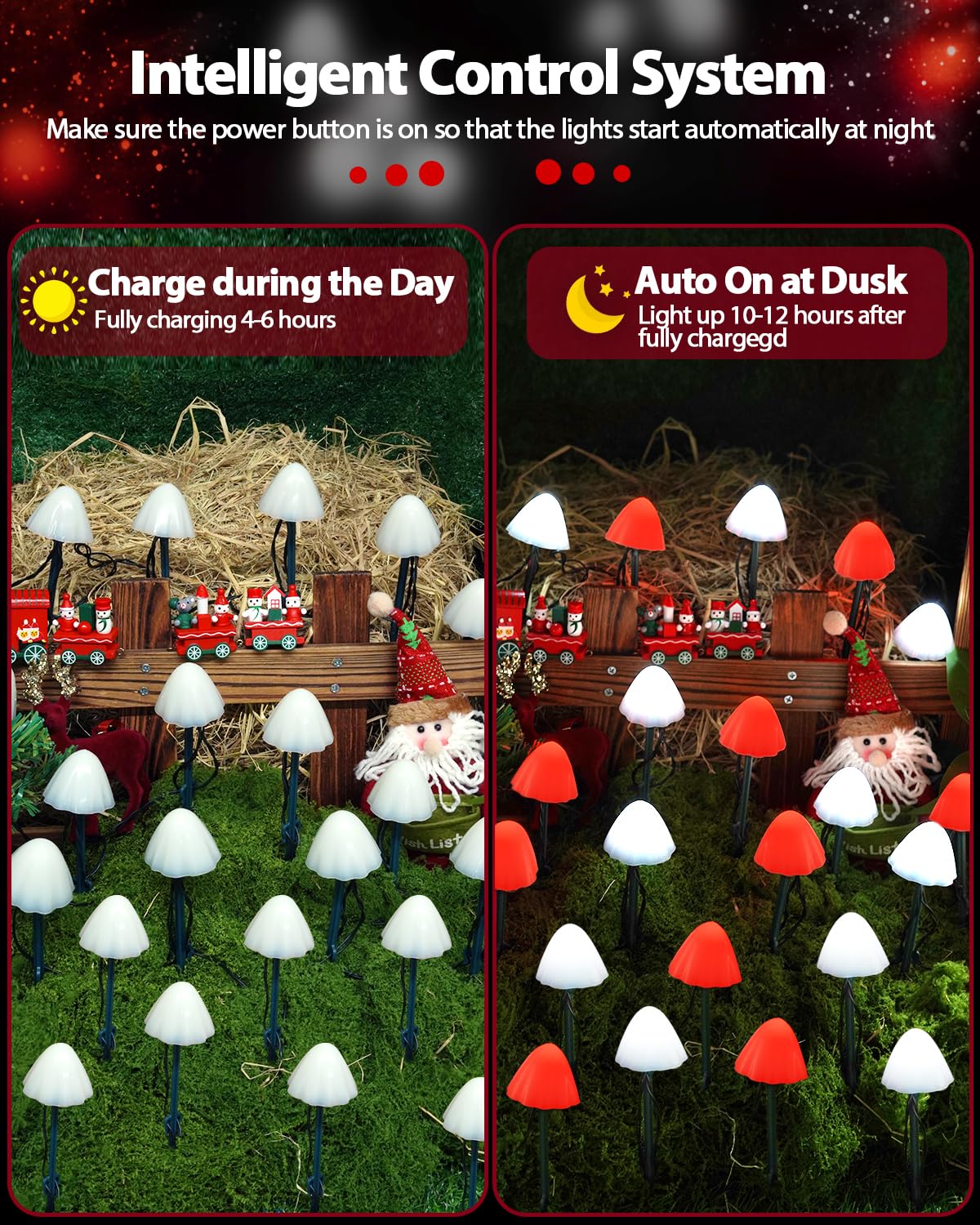 Ozs 2Pk 32Led 55Ft Red And White Christmas Decorations Mushroom Solar Lights  Christmas Lights Outdoor With 8 Lighting Modes  Solar String Lights Waterproof For Outside Yard Party