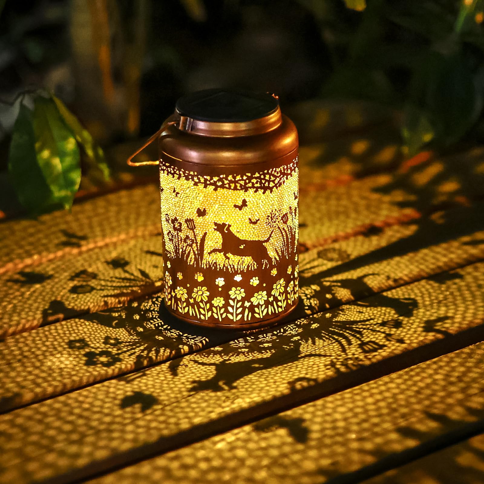 WACLSTDAY Solar Lantern - Outdoor Waterproof Metal Dog Decoration