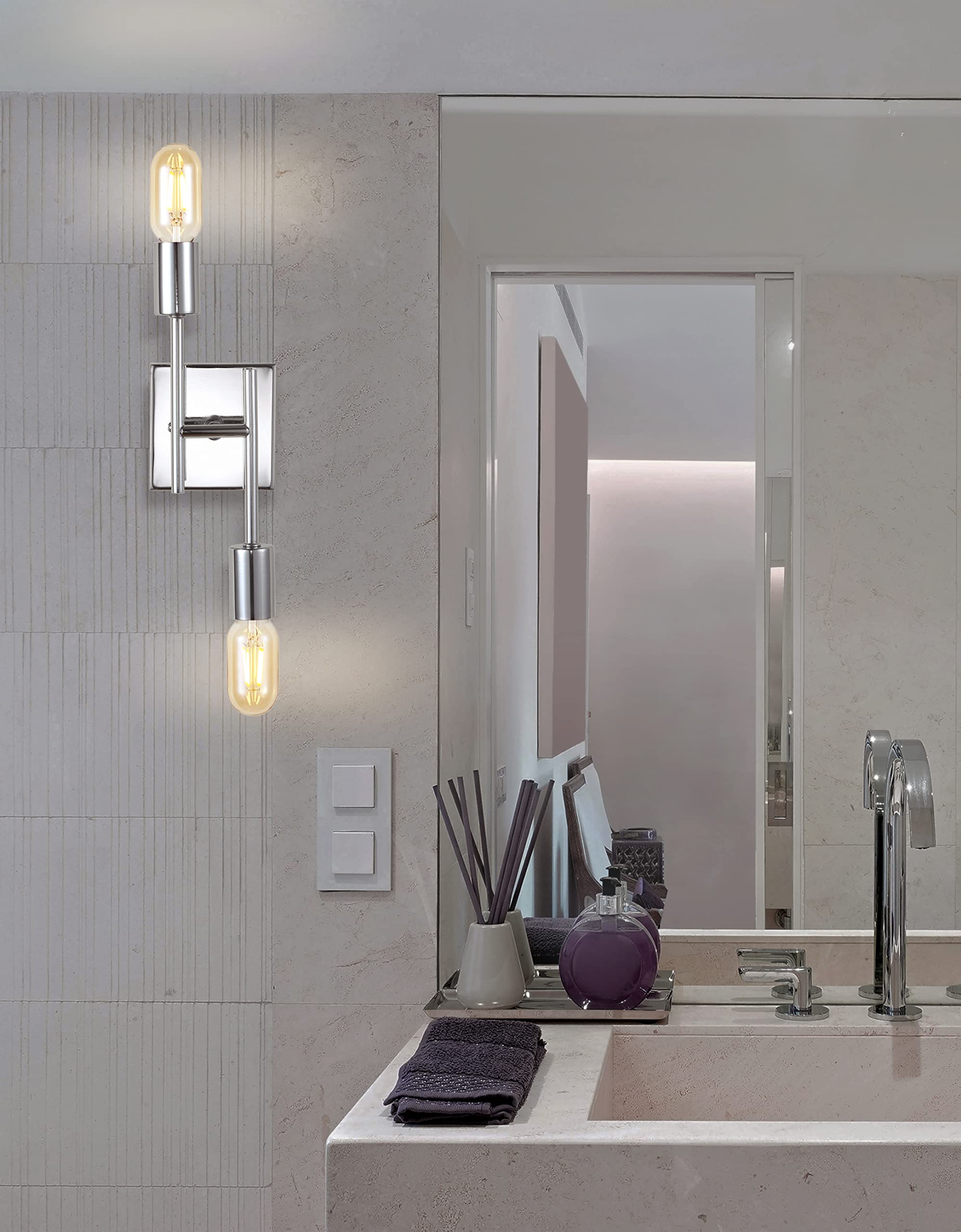 JONATHAN Y Turing 2-Light LED Wall Sconce, Chrome, Metal, 4W Bulbs, Model JYL7456A, 18.7in for Entryway,